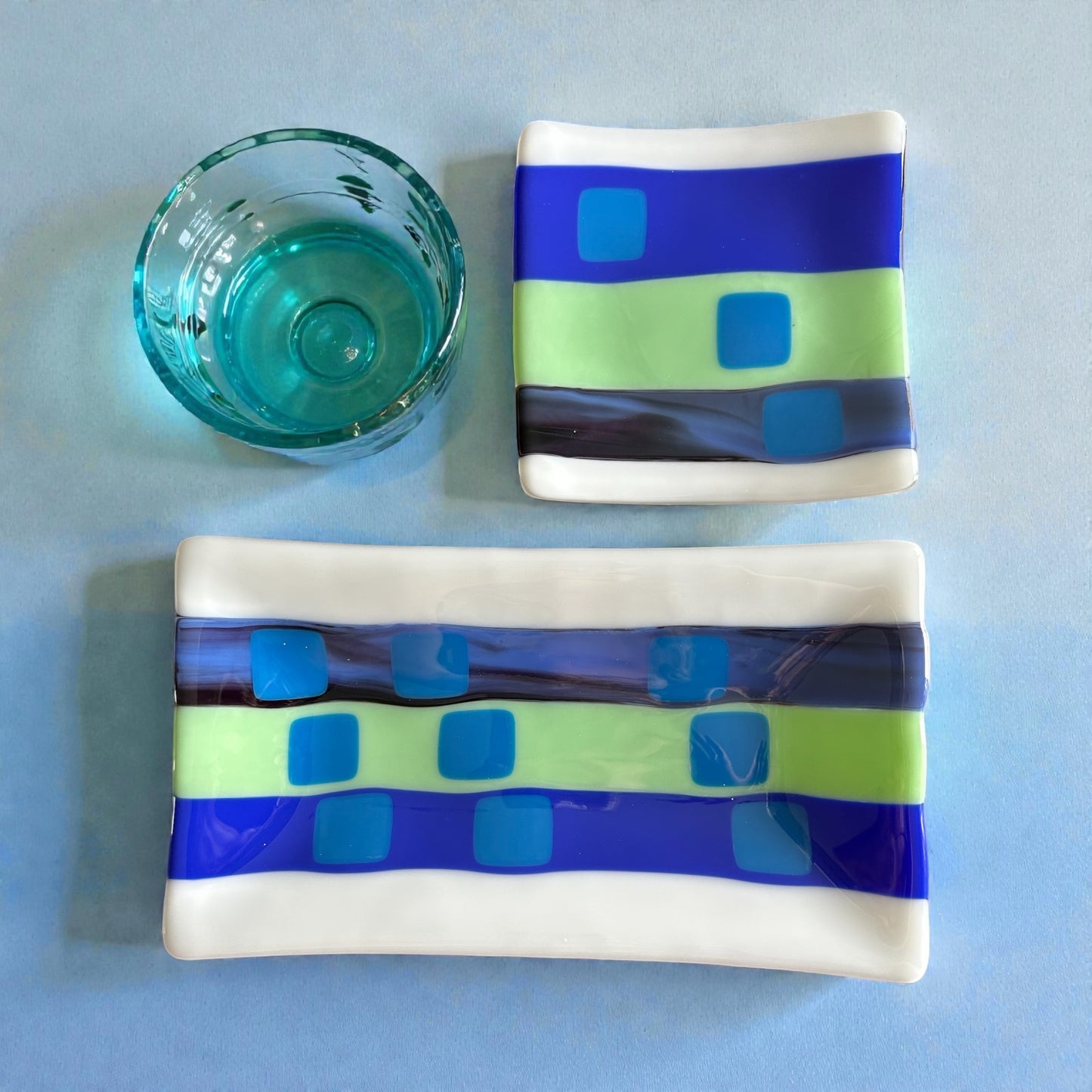 Handmade Fused Glass Sushi and Sashimi Dinnerware Set with Morse Code Design