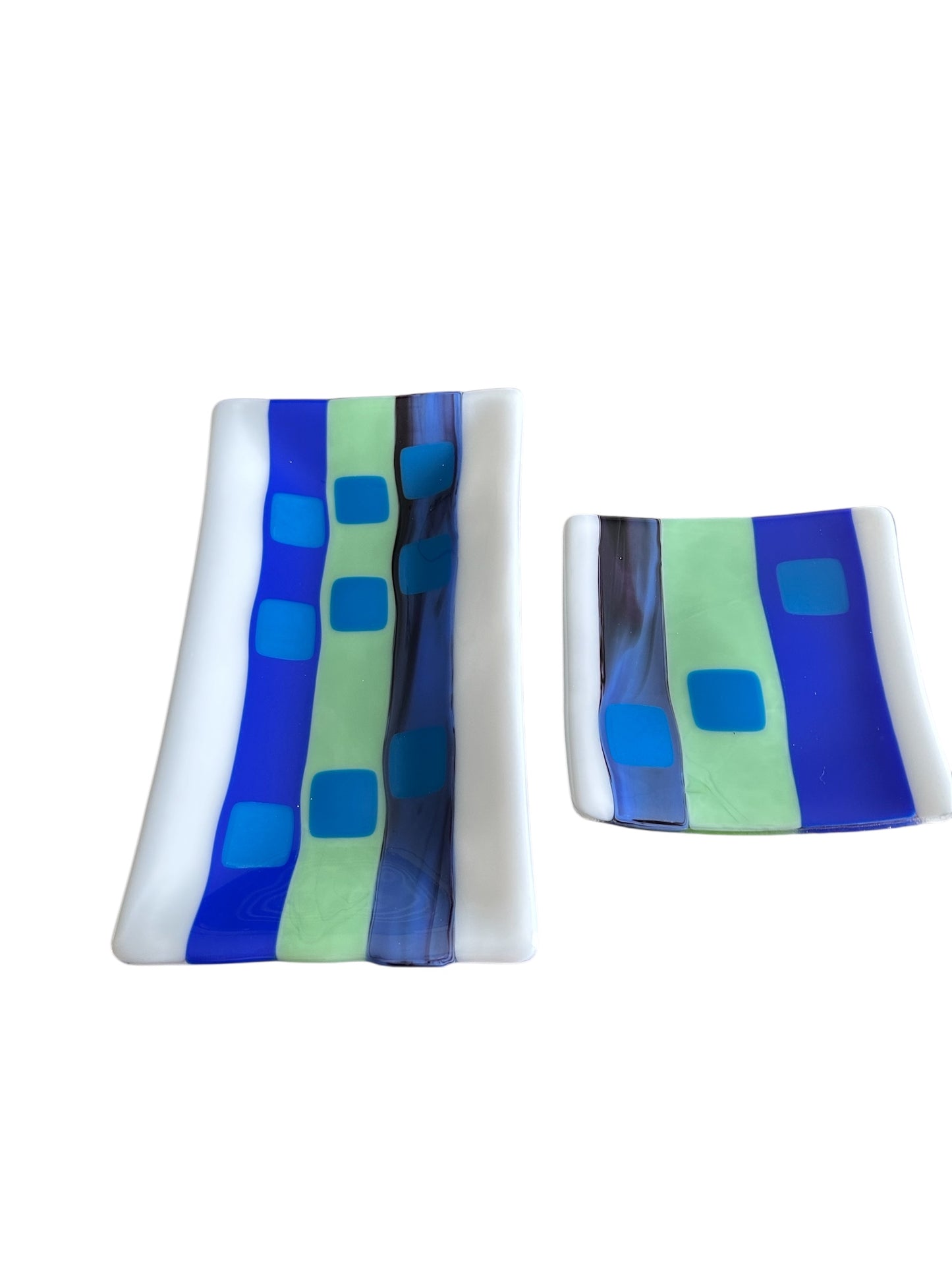 Handmade Fused Glass Sushi and Sashimi Dinnerware Set with Morse Code Design
