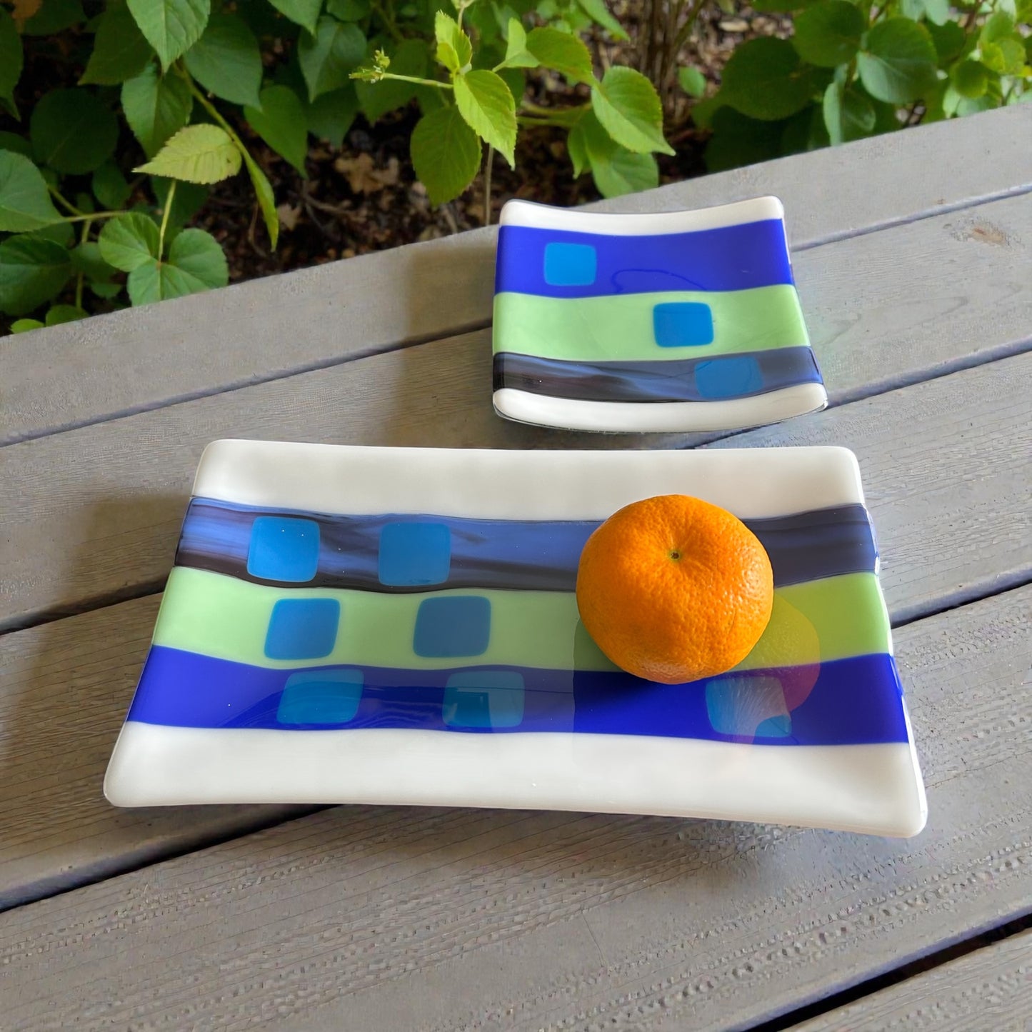 Handmade Fused Glass Sushi and Sashimi Dinnerware Set with Morse Code Design