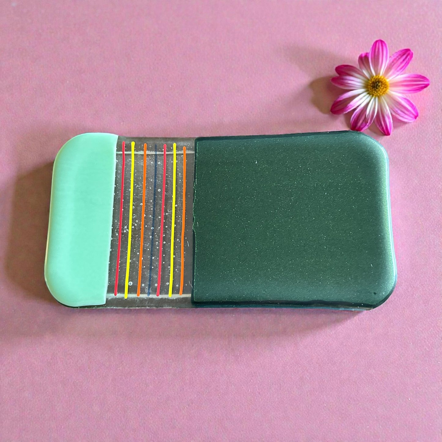 Small Handmade Fused Glass Tray in Mint and Aventurine Green