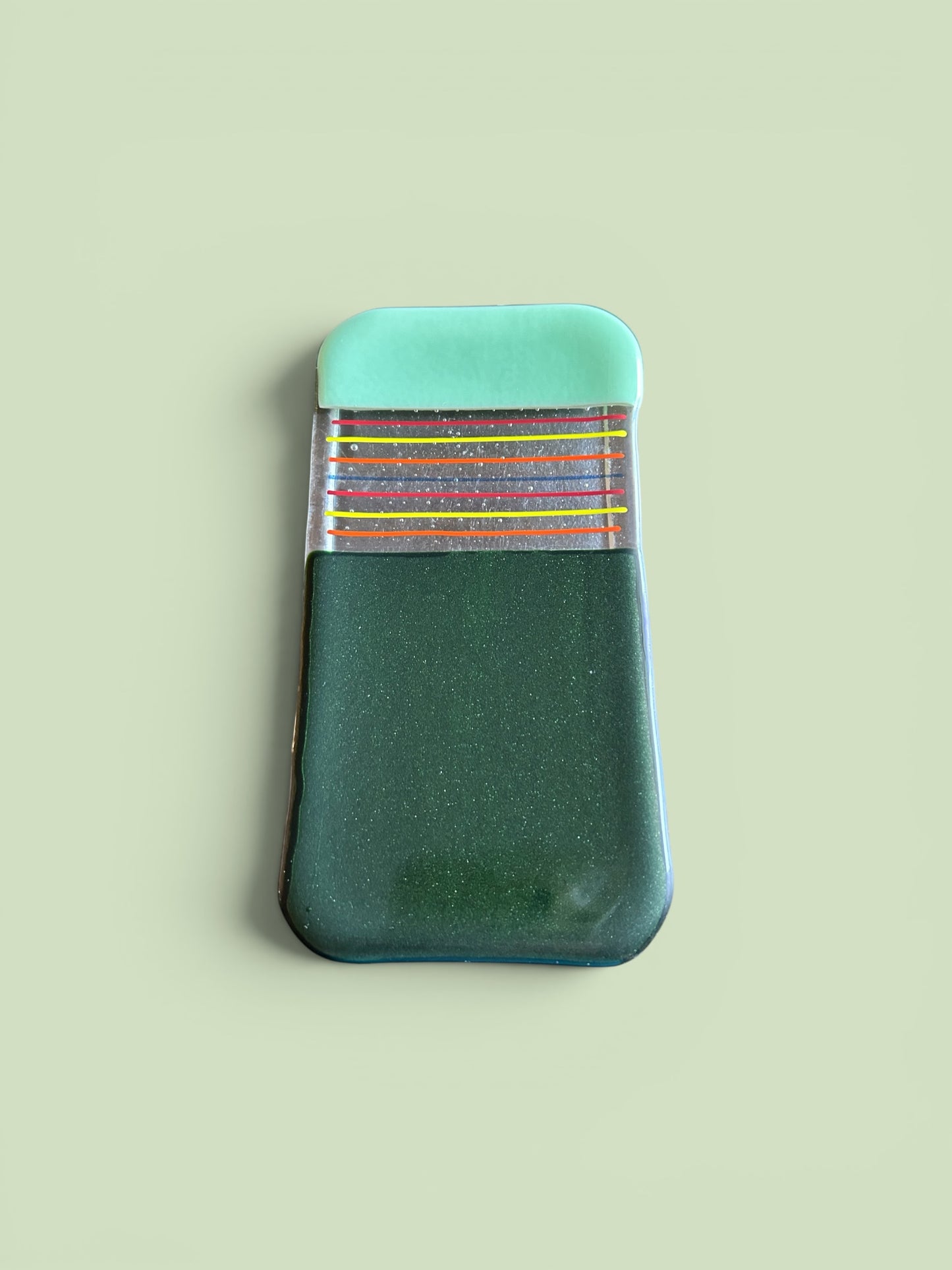 Small Handmade Fused Glass Tray in Mint and Aventurine Green