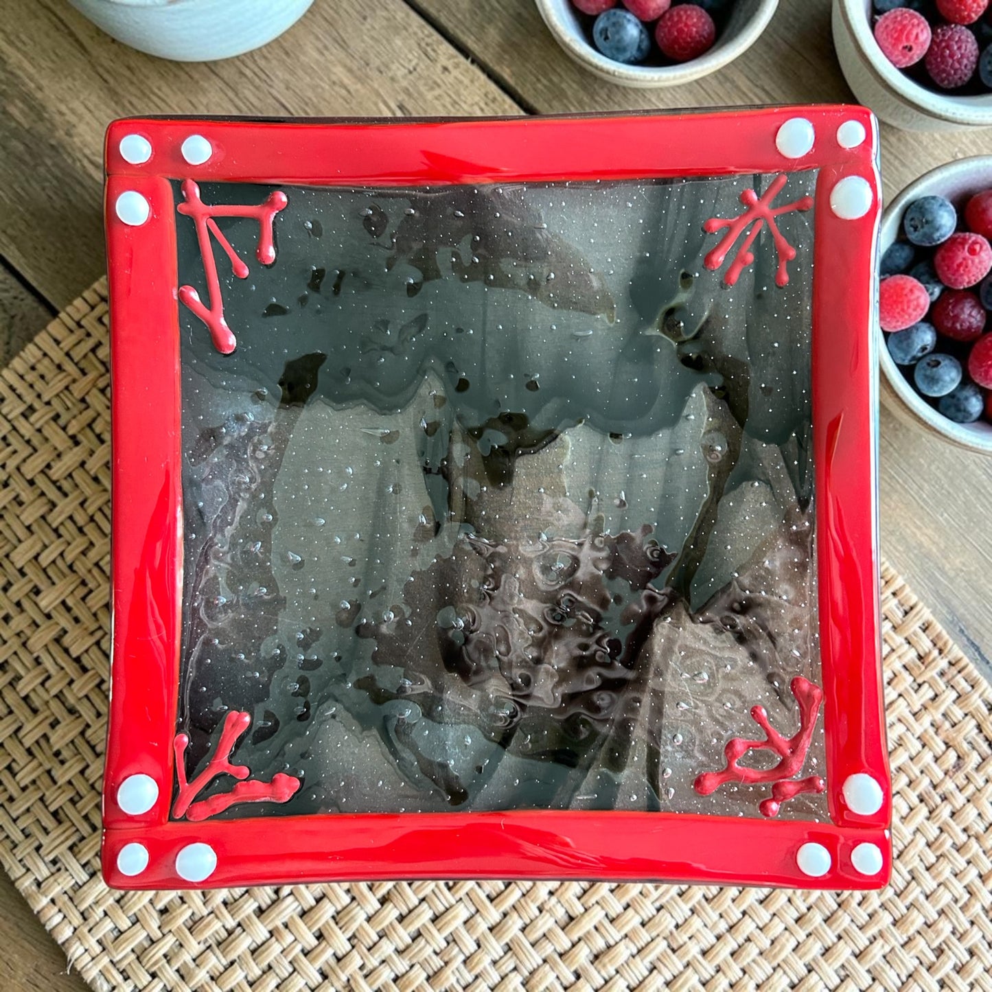 Handmade Square Fused Glass Plate with Tidal Pool Design