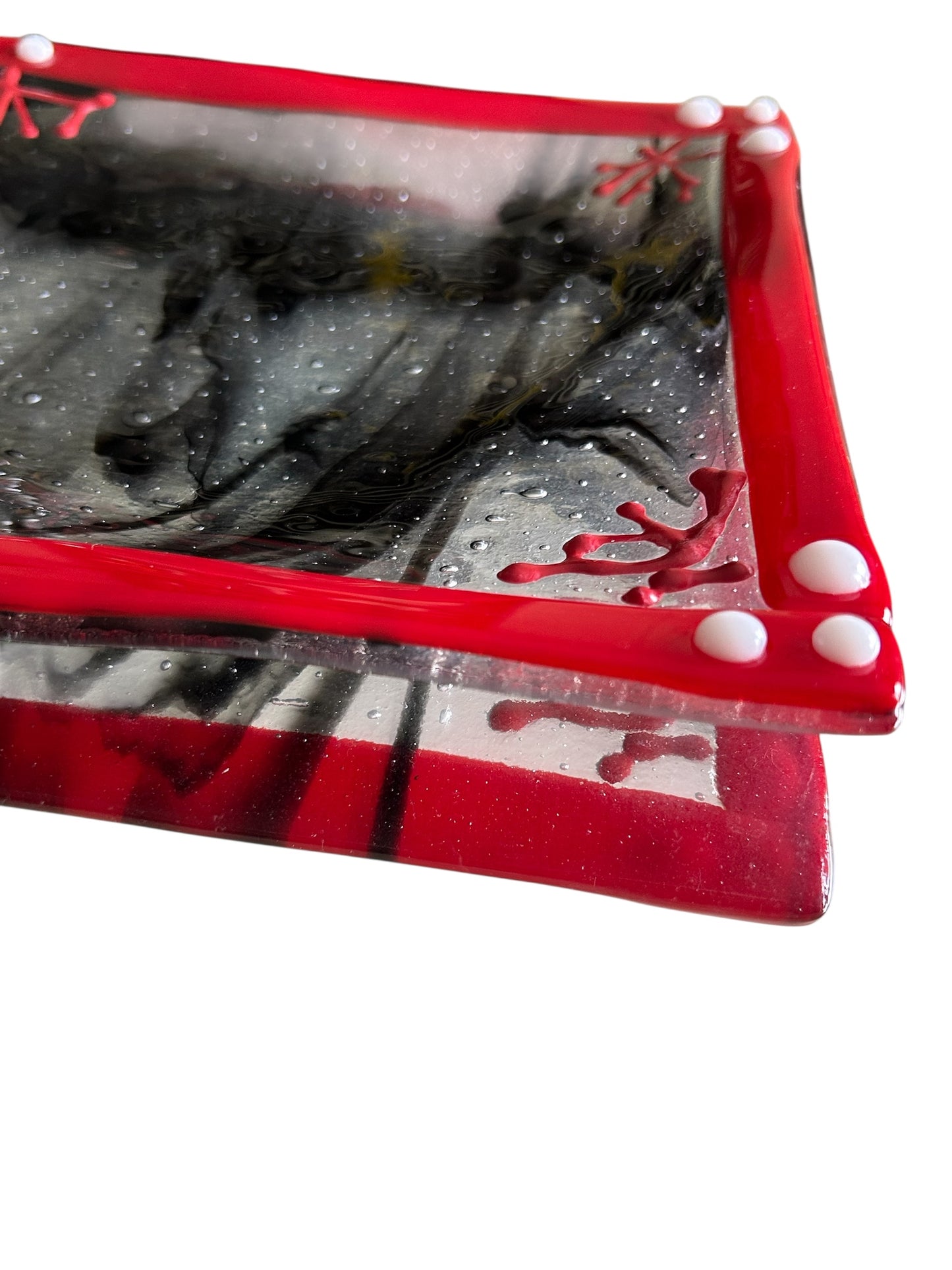 Handmade Square Fused Glass Plate with Tidal Pool Design