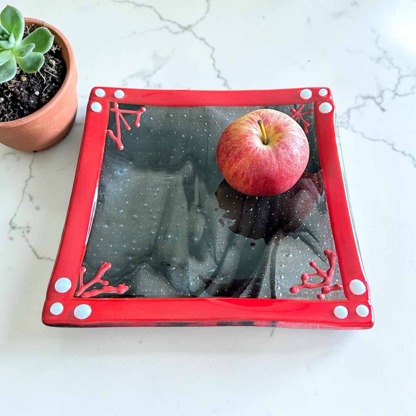Handmade Square Fused Glass Plate with Tidal Pool Design