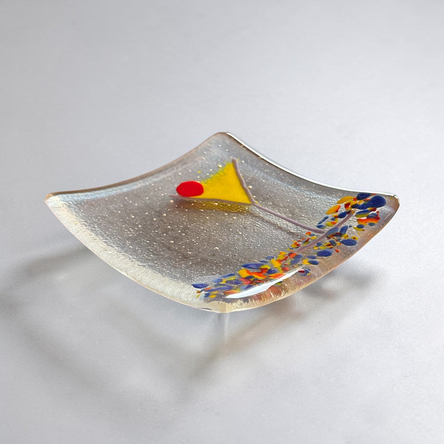 Small Handmade Fused Glass Cocktail or Appetizer Plate with Festive Martini Design
