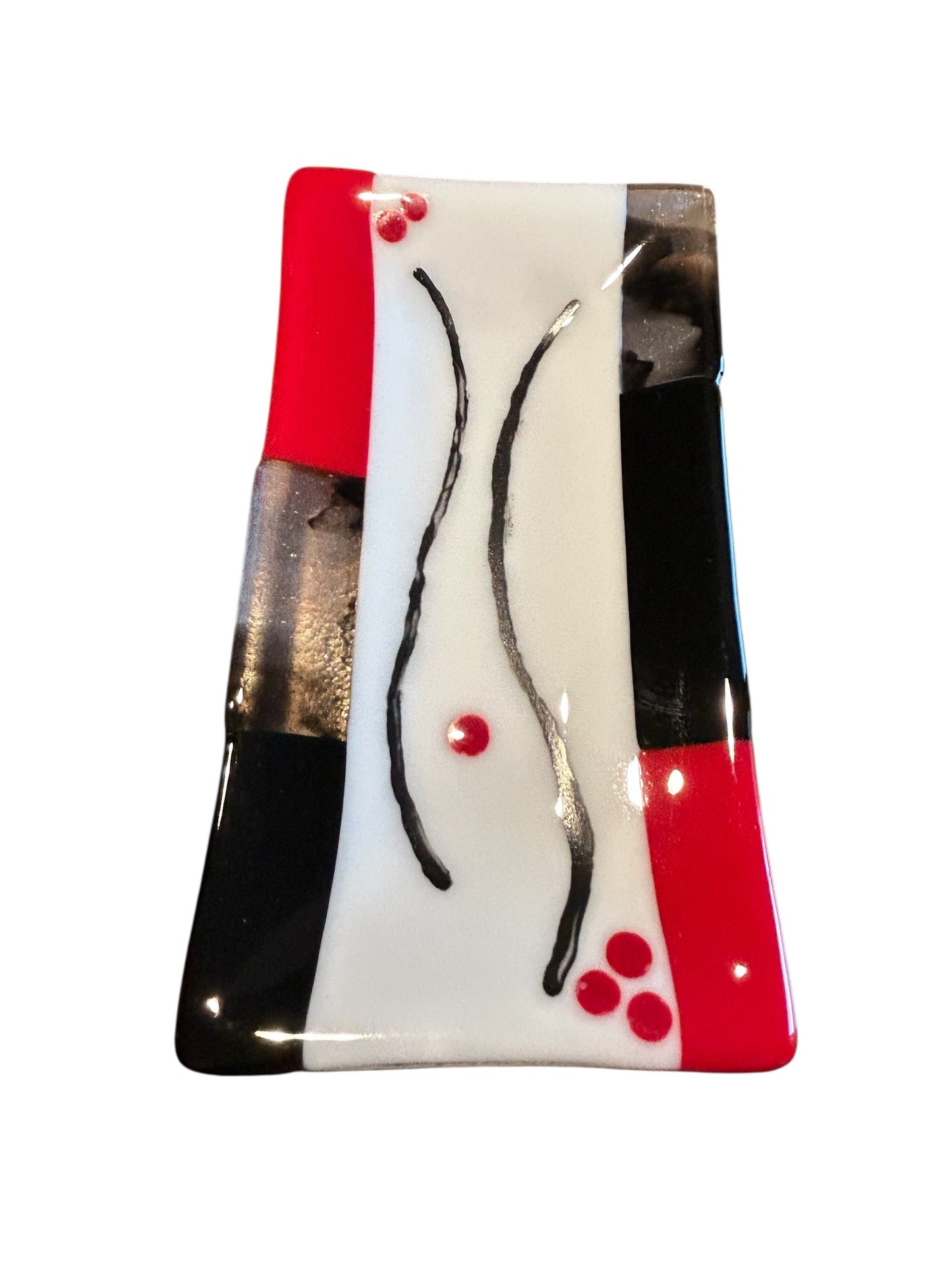 Handmade Fused Glass Appetizer Tray in Red, White, and Black