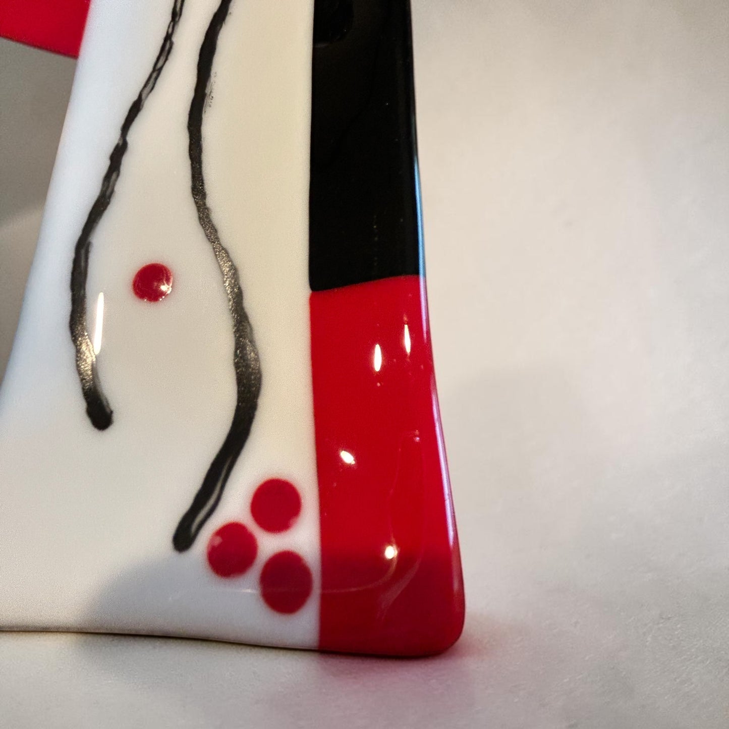 Handmade Fused Glass Appetizer Tray in Red, White, and Black