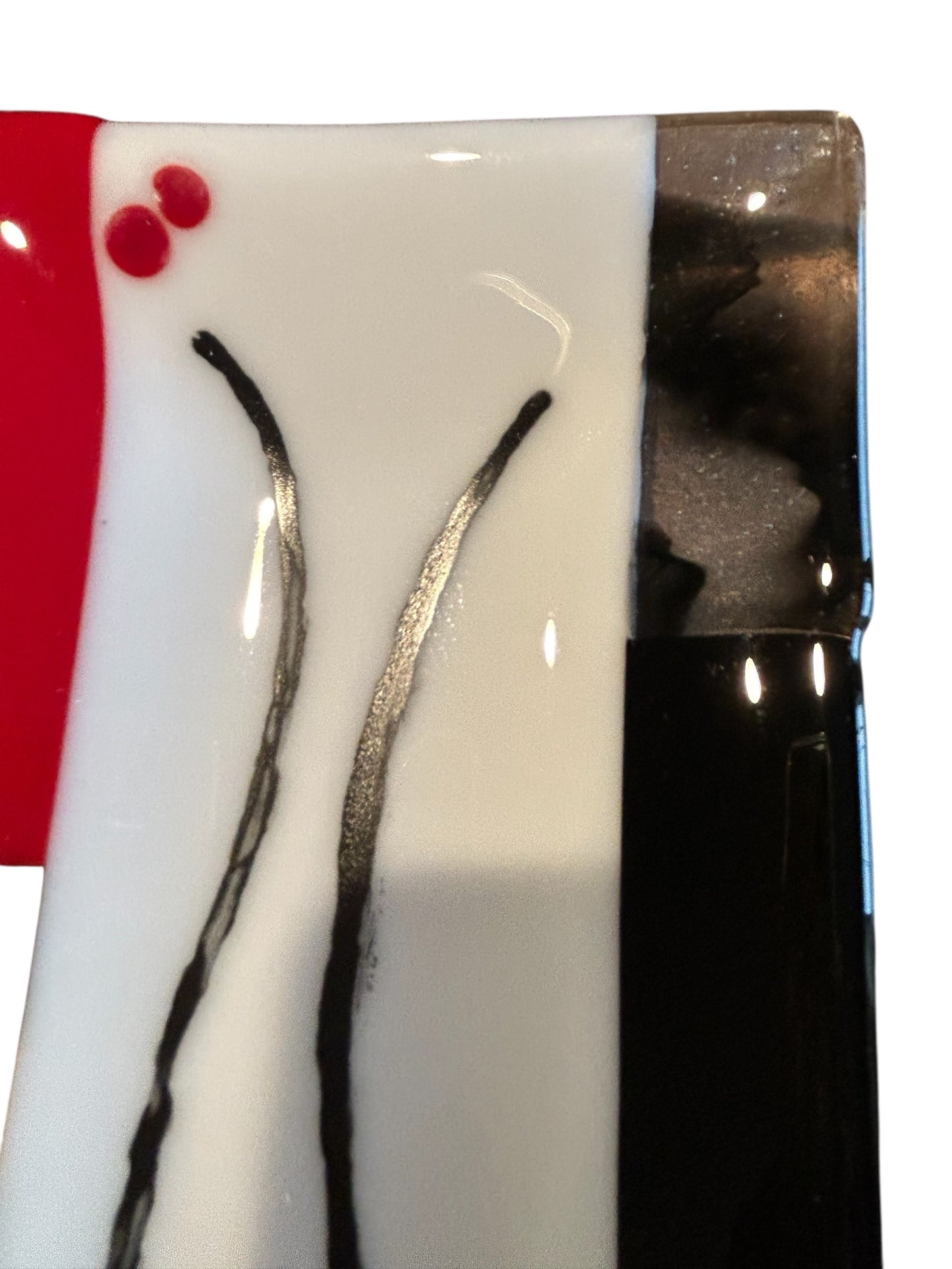 Handmade Fused Glass Appetizer Tray in Red, White, and Black
