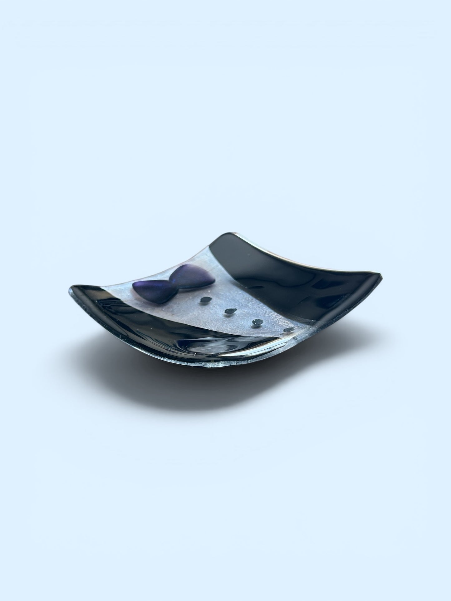 Handmade Fused Glass Cocktail Plate with Tuxedo Design