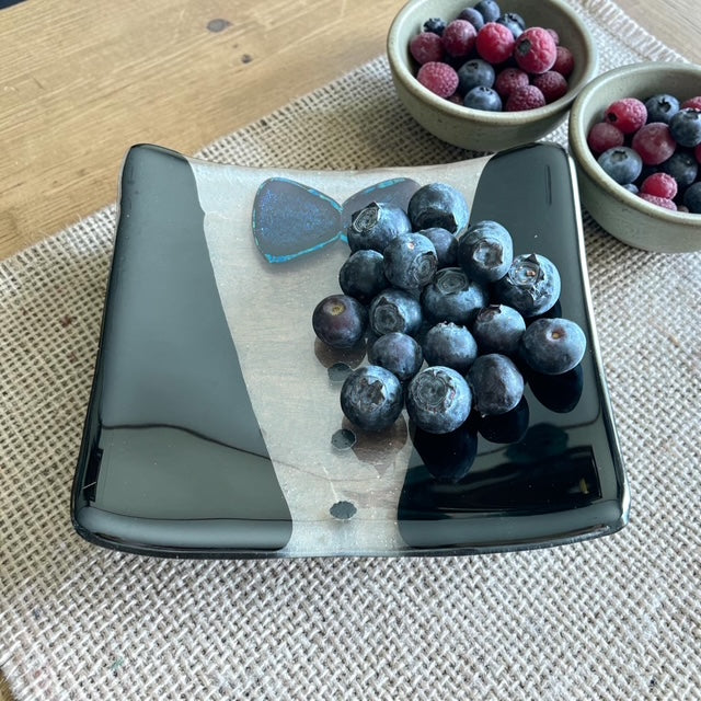 Handmade Fused Glass Cocktail Plate with Tuxedo Design
