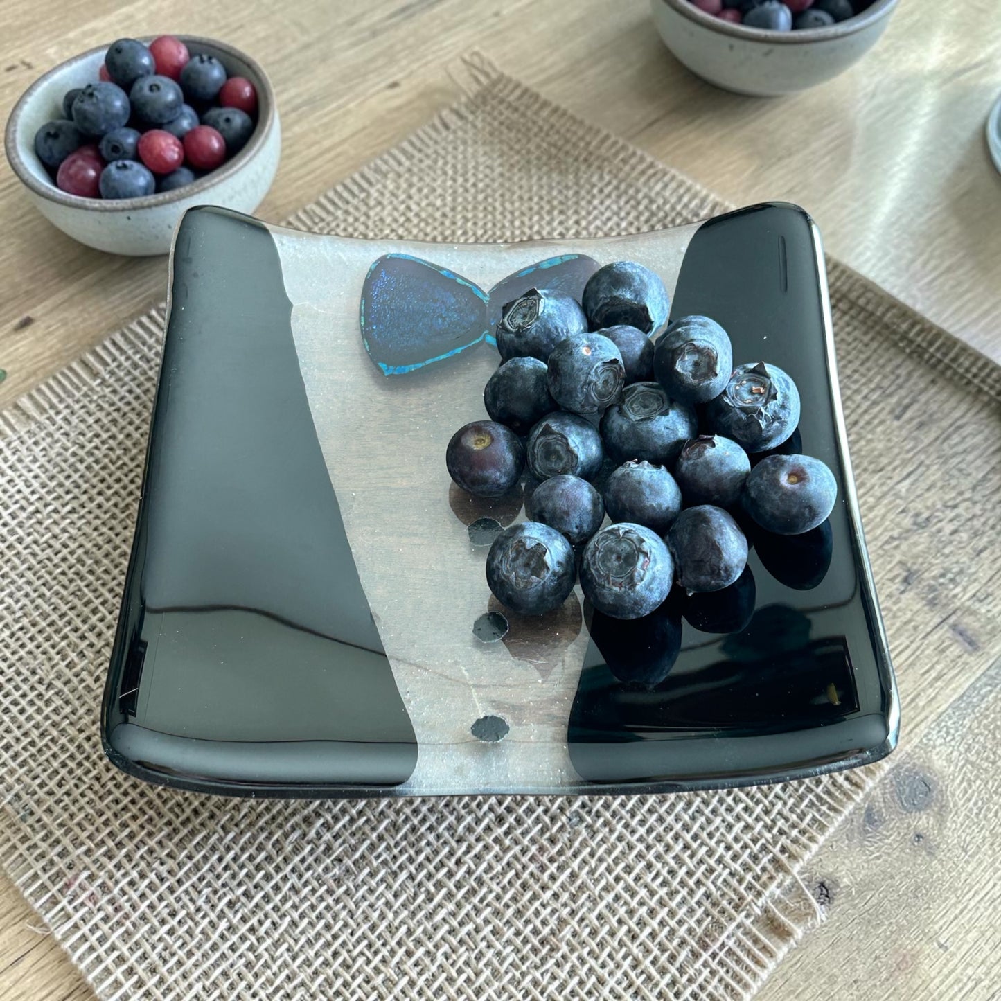 Handmade Fused Glass Cocktail Plate with Tuxedo Design