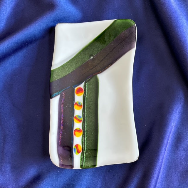 Handmade Fused Glass Scoop Bowl with Diagonal Design