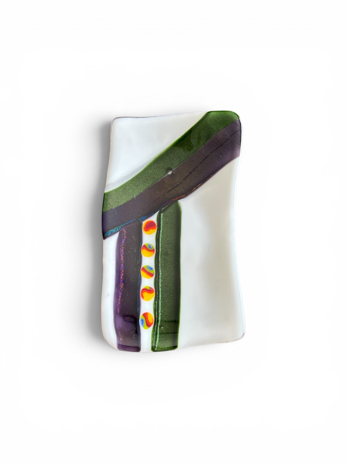 Handmade Fused Glass Scoop Bowl with Diagonal Design