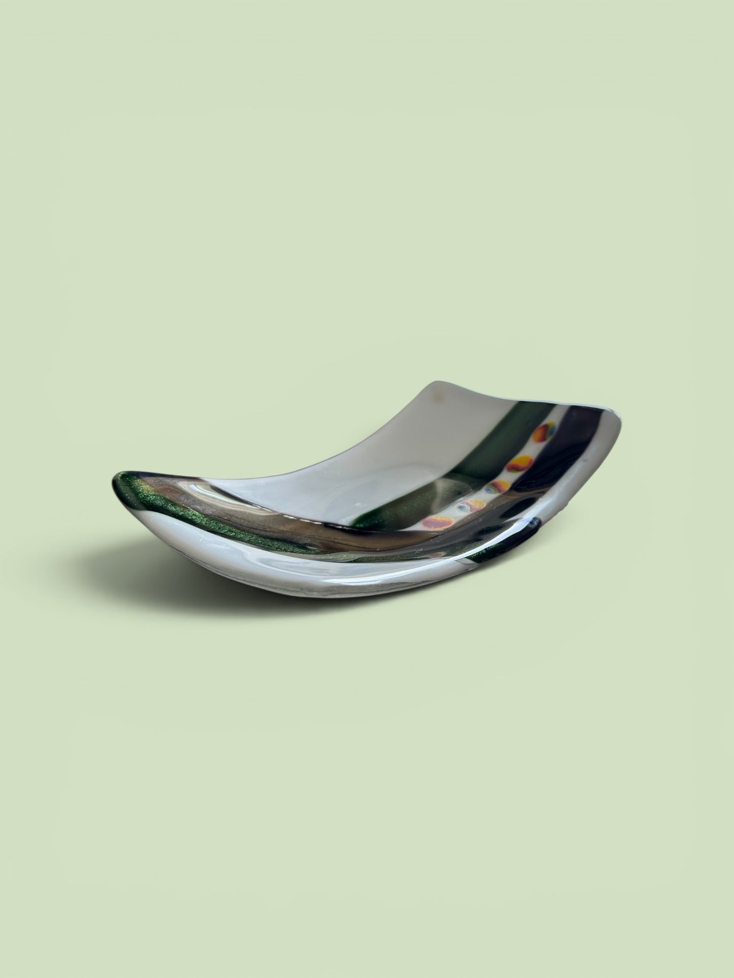 Handmade Fused Glass Scoop Bowl with Diagonal Design