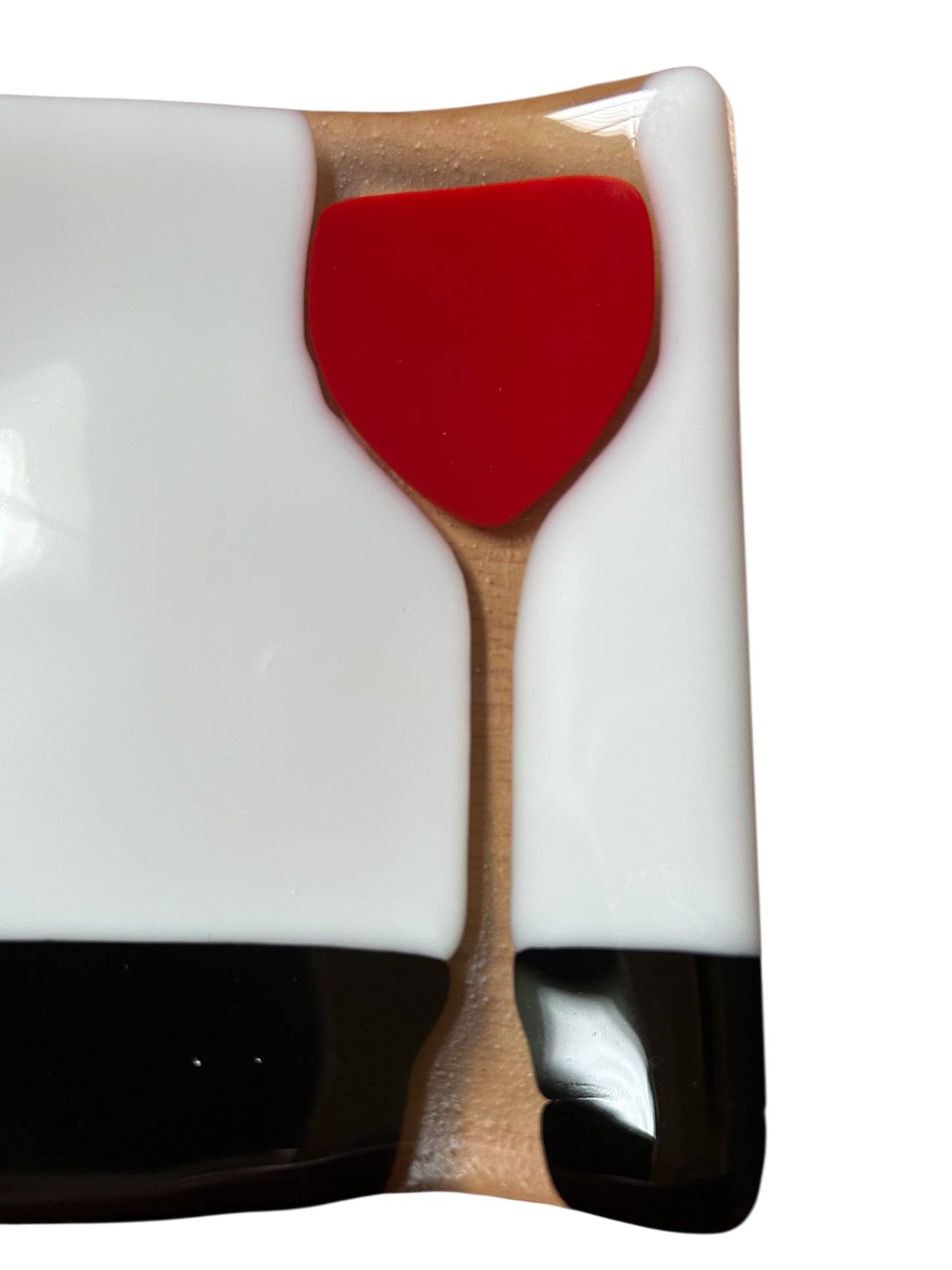 Handmade Fused Glass Cocktail Plate with Red Wine Glass Design