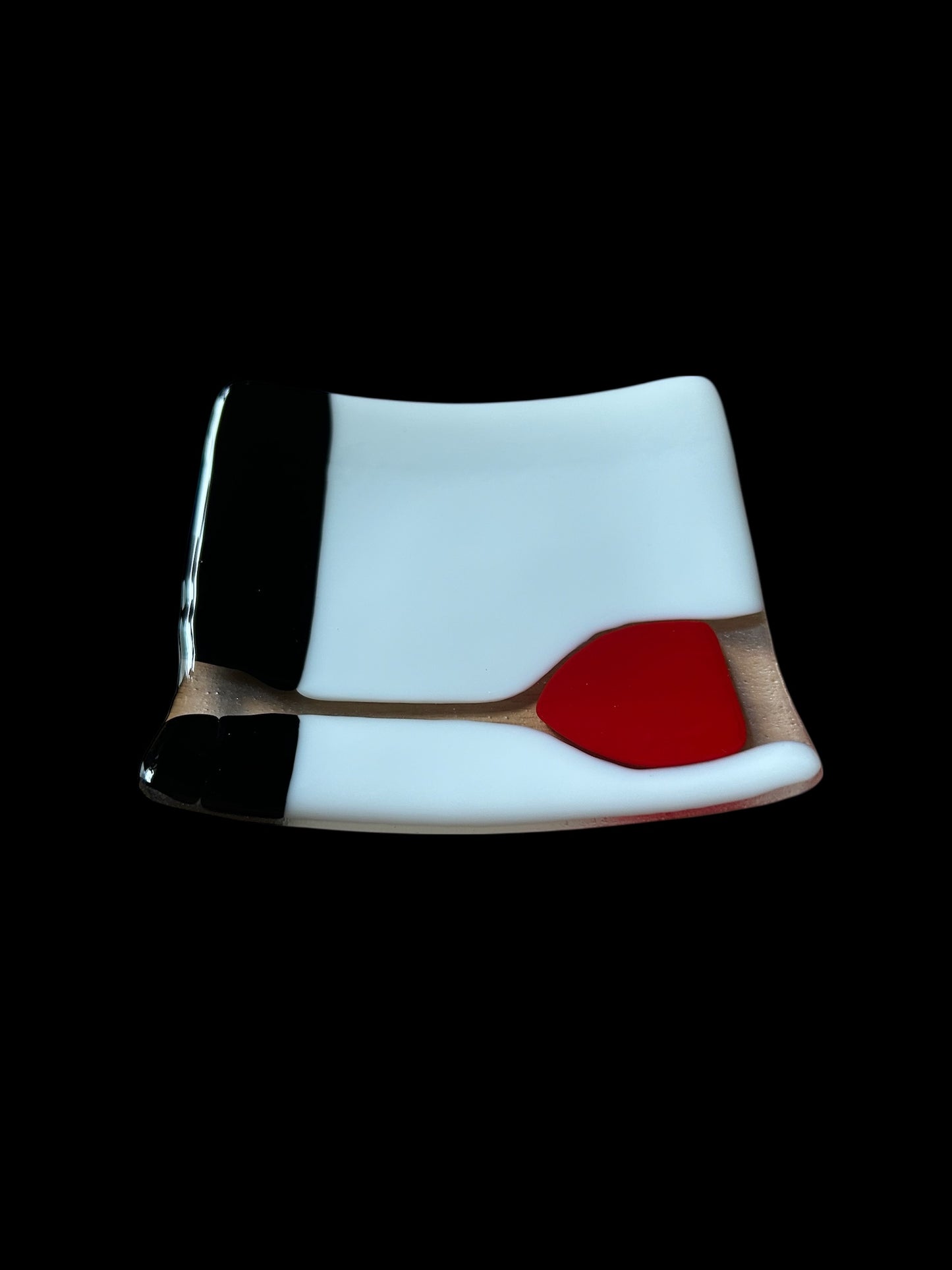 Handmade Fused Glass Cocktail Plate with Red Wine Glass Design