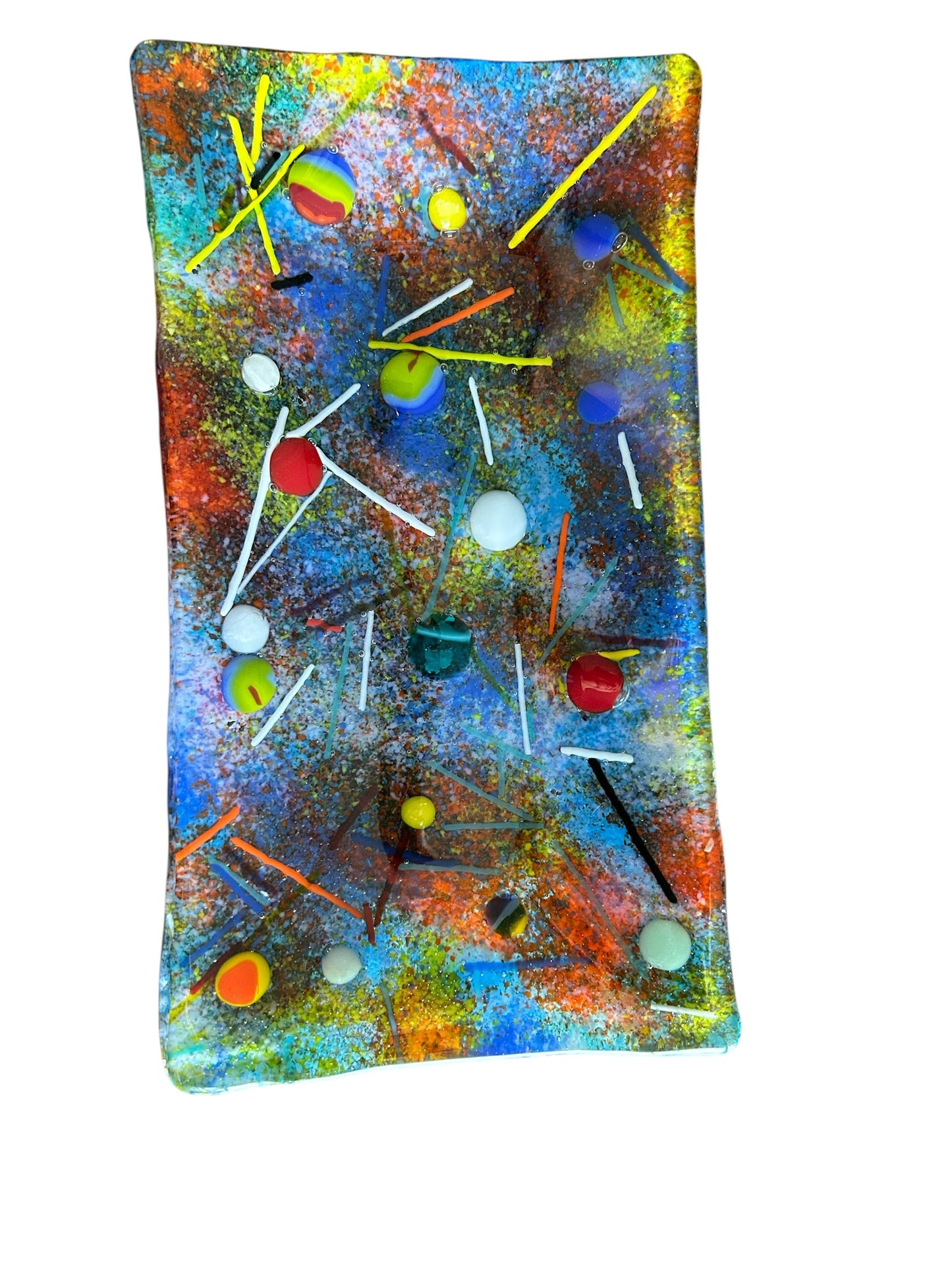 Handmade Fused Glass Tray with Cosmos Design