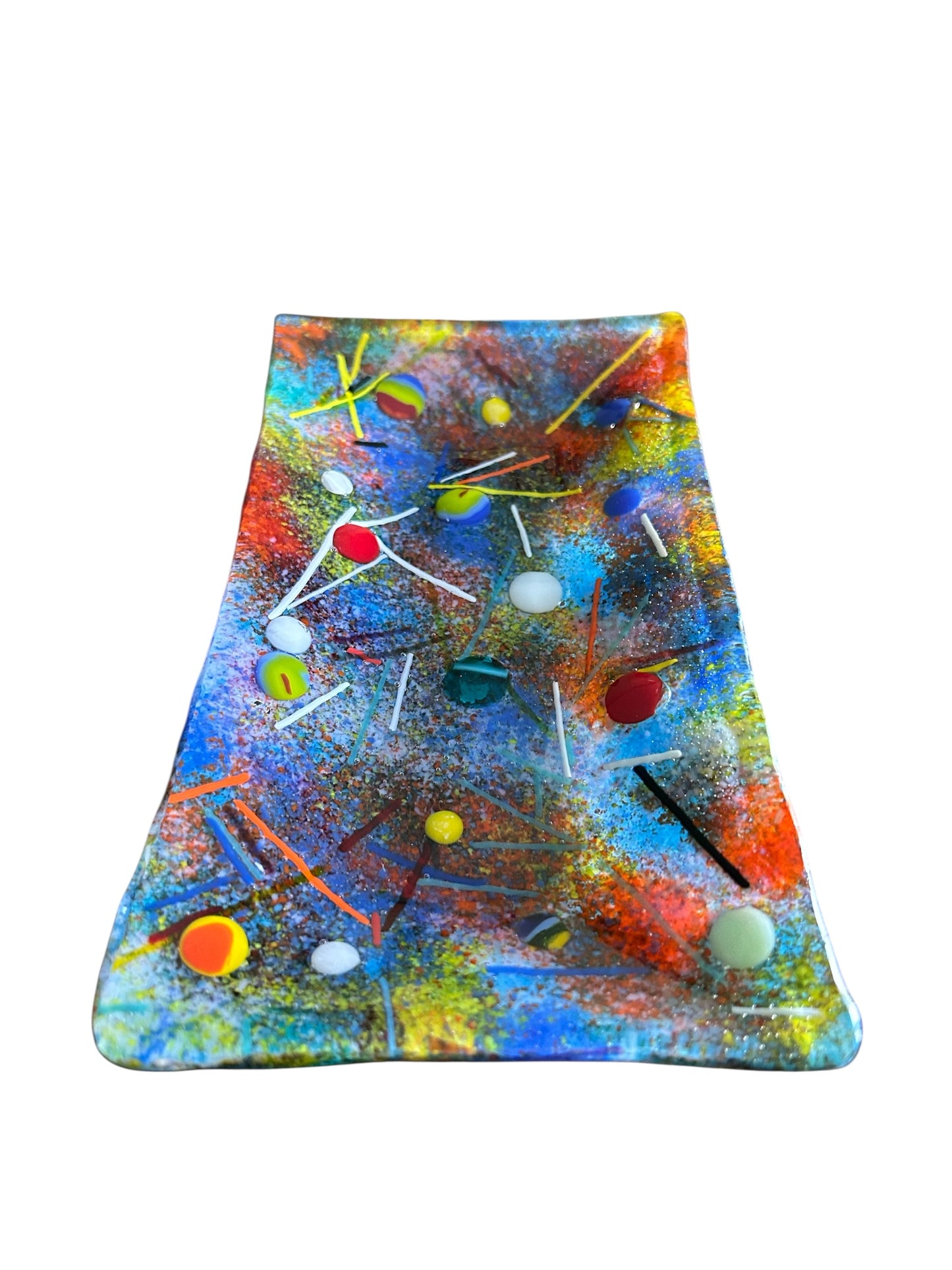 Handmade Fused Glass Tray with Cosmos Design