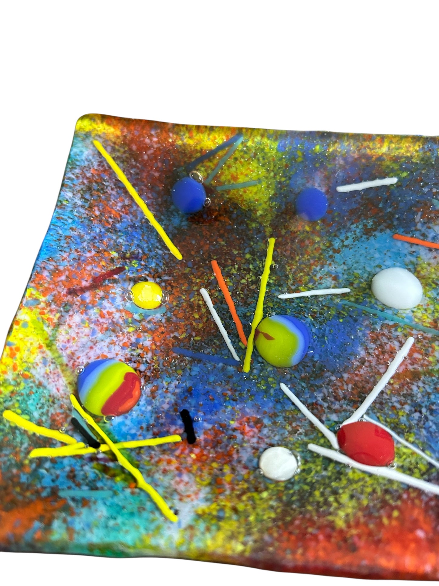 Handmade Fused Glass Tray with Cosmos Design