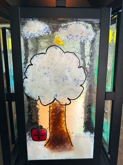 Homemade Battery-Powered Fused Glass Candle Lantern with Seasonal Trees Designs