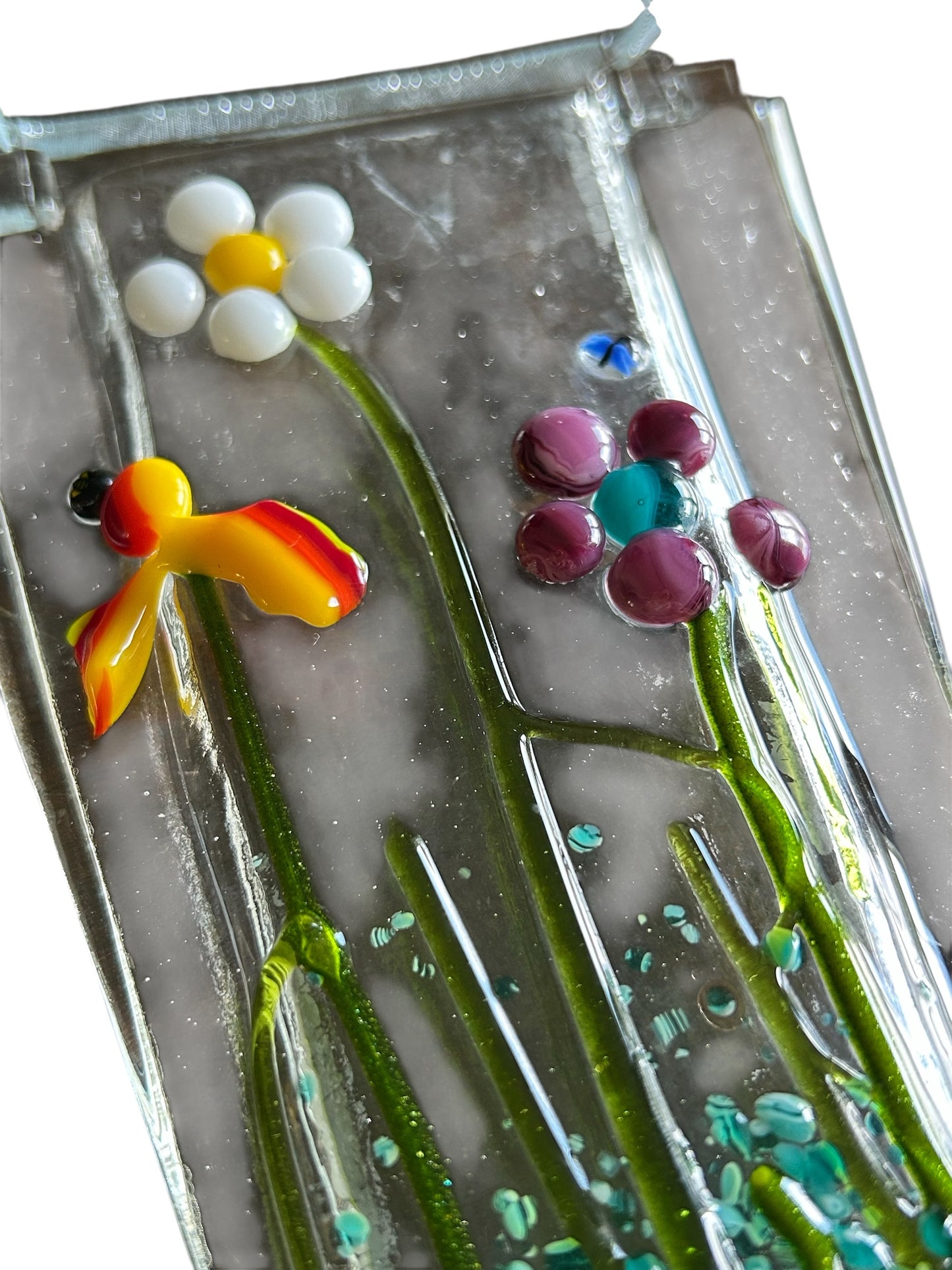 Homemade Fused Glass Pocket Vase with Fantasy Flowers Design