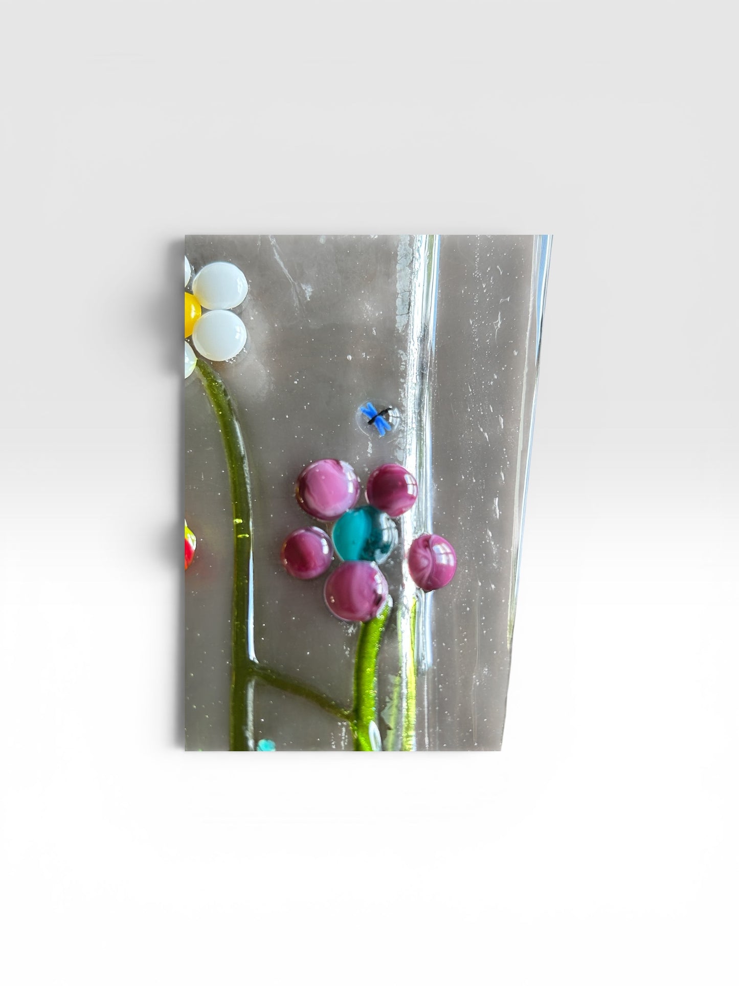 Homemade Fused Glass Pocket Vase with Fantasy Flowers Design