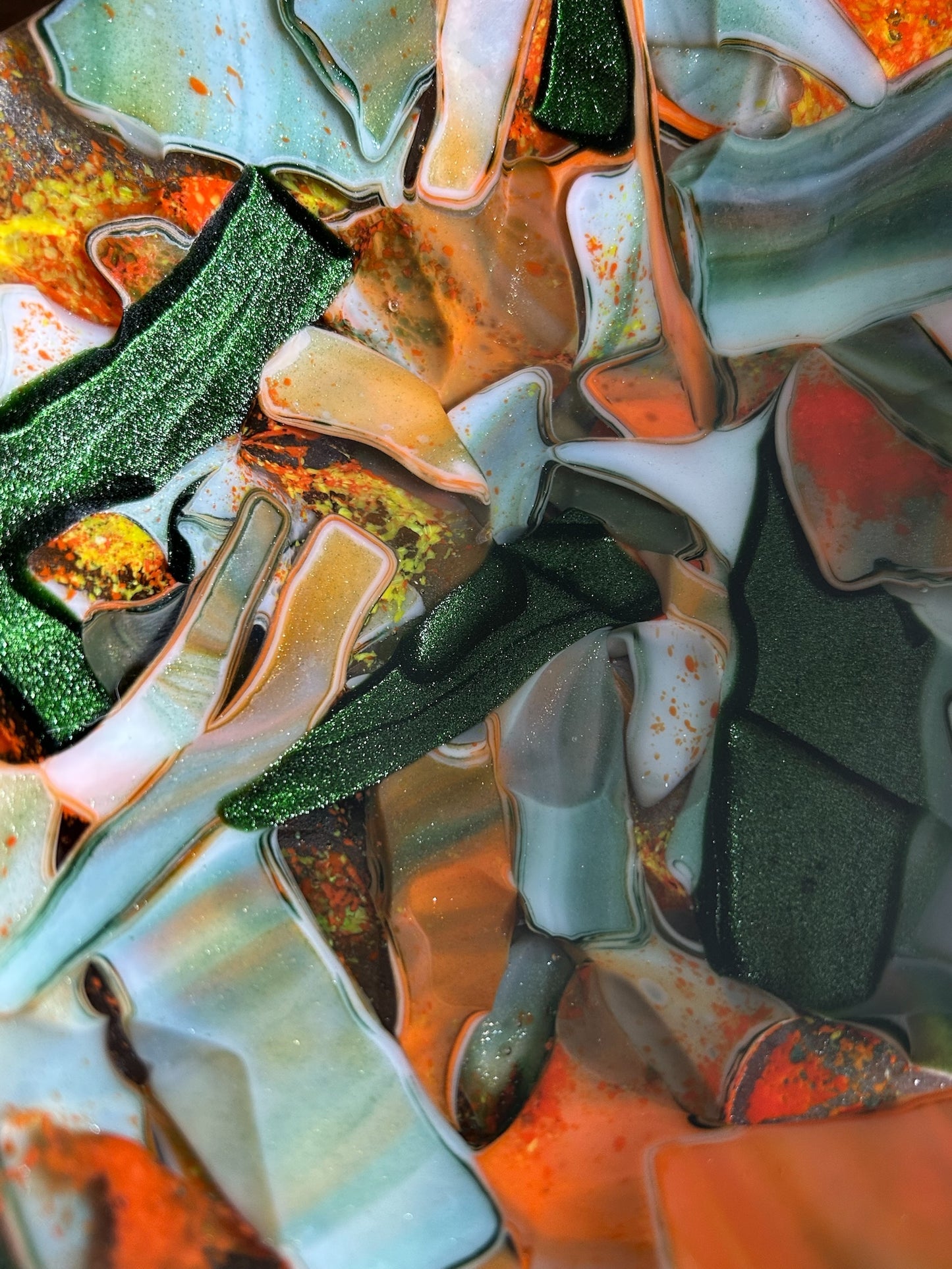 Homemade Fused Glass "Memory" Bowl in Orange, Cream, and Green