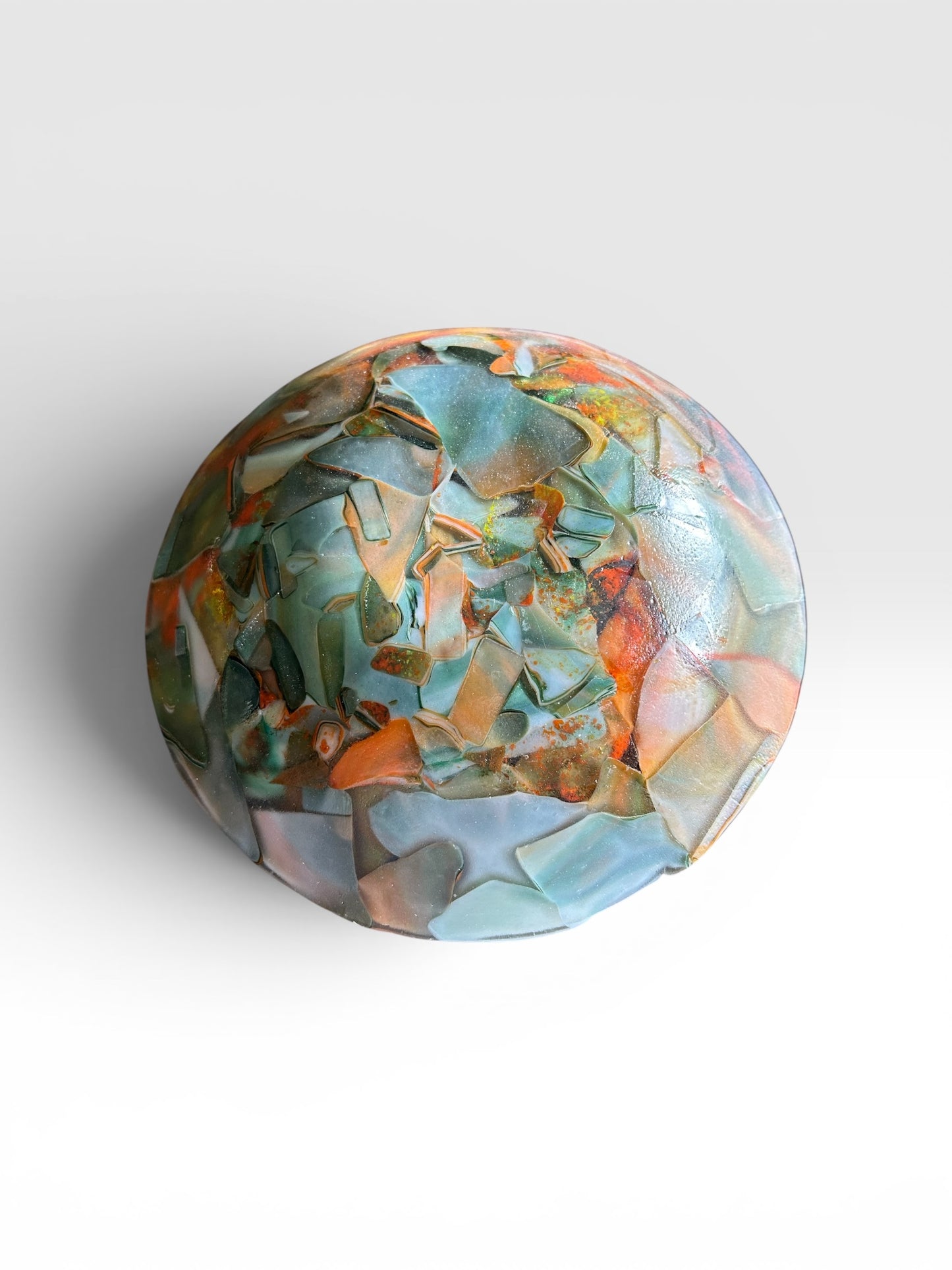 Homemade Fused Glass "Memory" Bowl in Orange, Cream, and Green