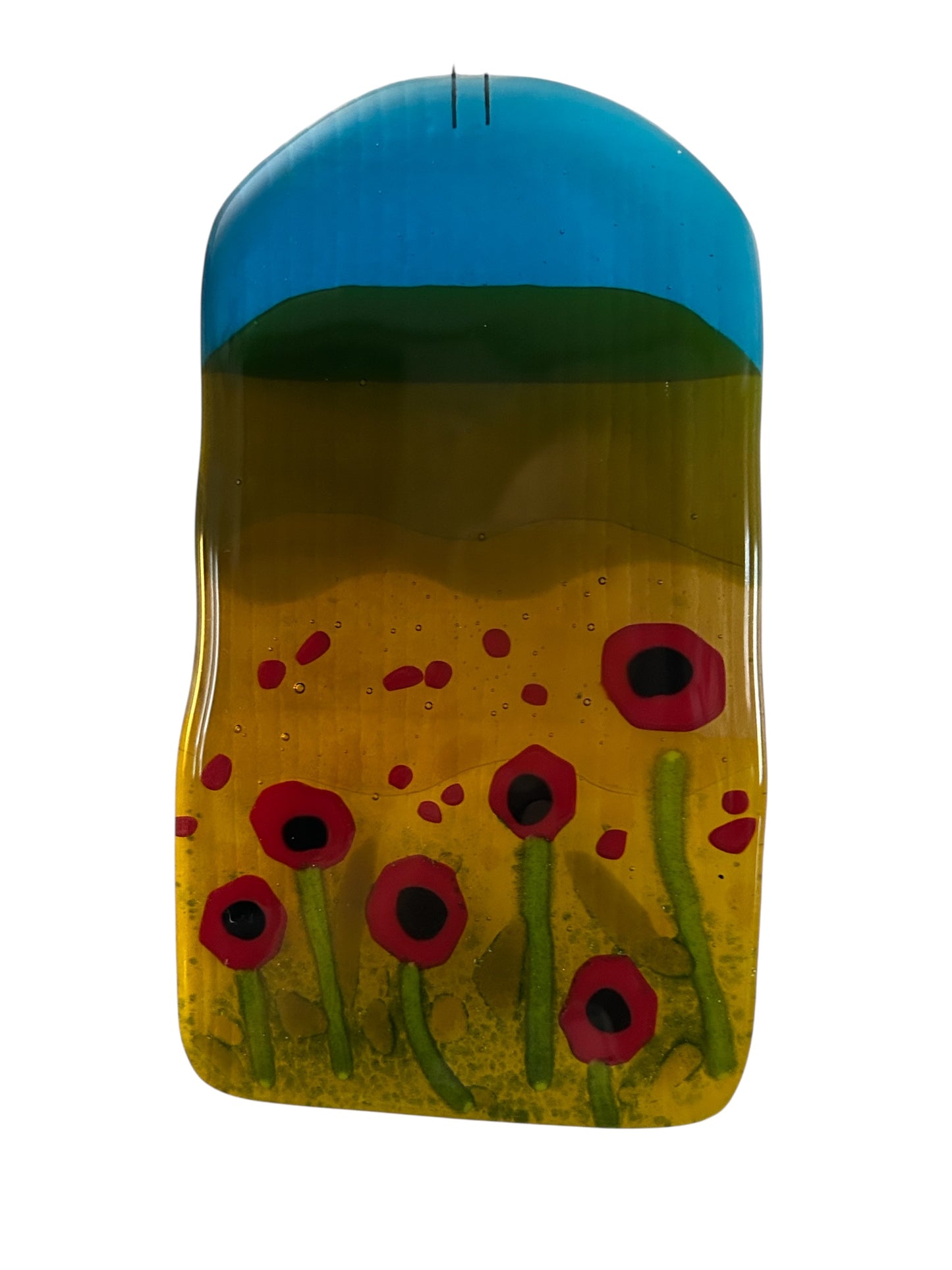 Homemade Fused Glass Panel with a Field of Wild Poppies