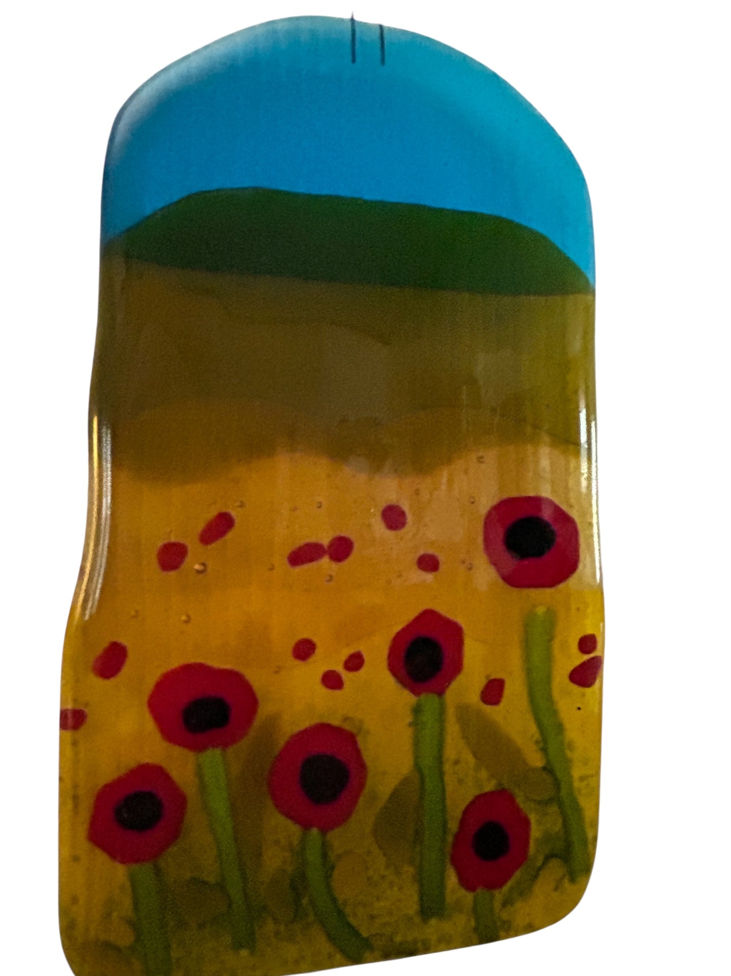 Homemade Fused Glass Panel with a Field of Wild Poppies
