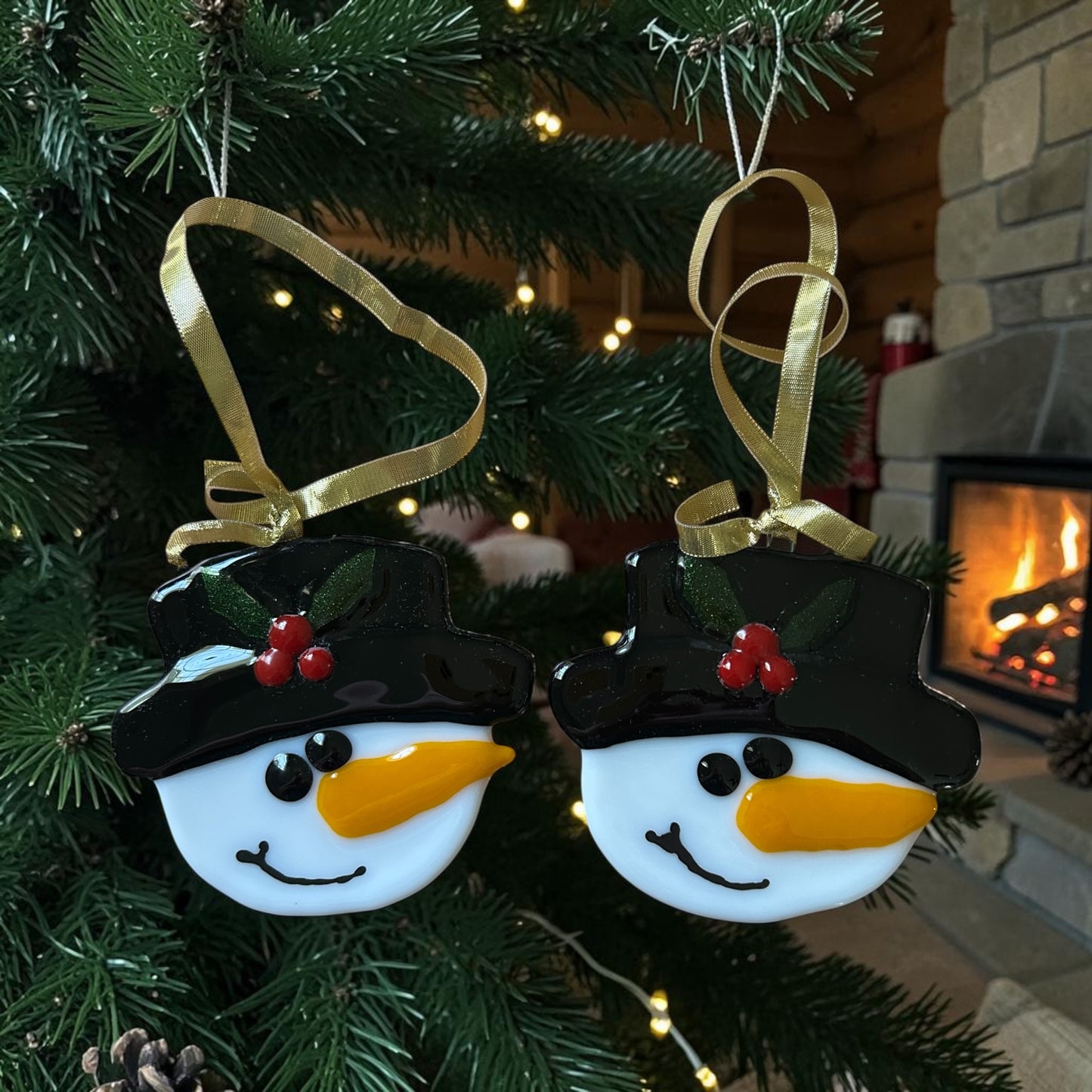 Homemade Fused Glass Christmas Snowman Face Ornament