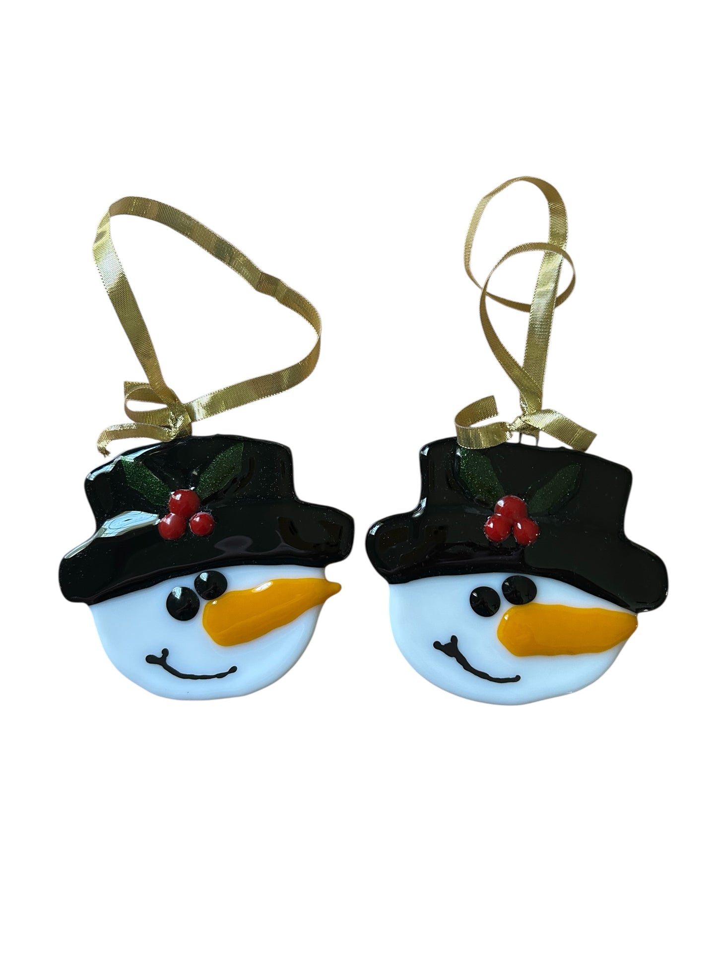 Homemade Fused Glass Christmas Snowman Face Ornament