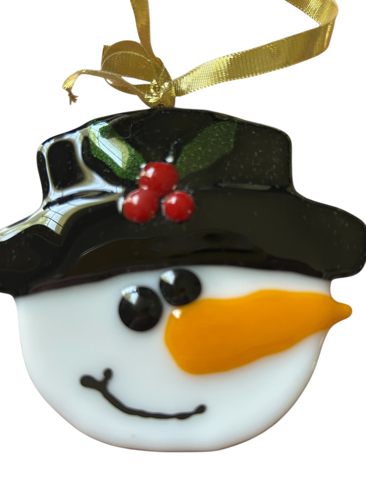 Homemade Fused Glass Christmas Snowman Face Ornament
