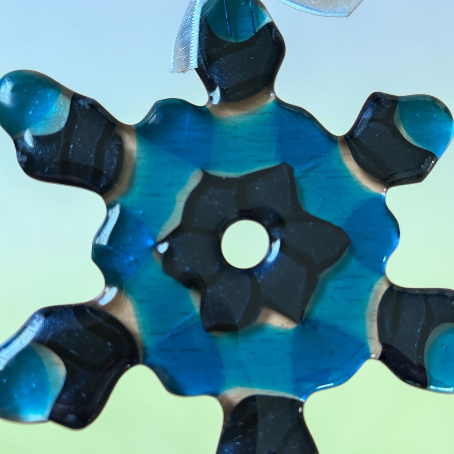 Homemade Fused Glass Blue Snowflake Christmas Ornament
