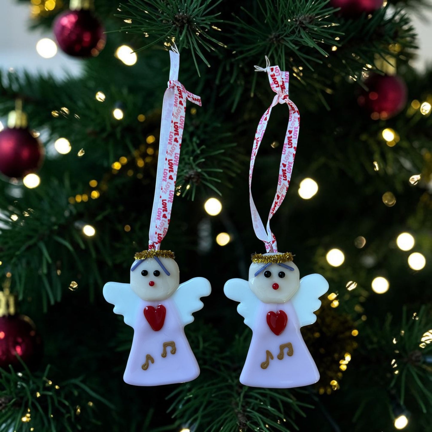 Homemade Fused Glass Singing Angel Christmas Ornament
