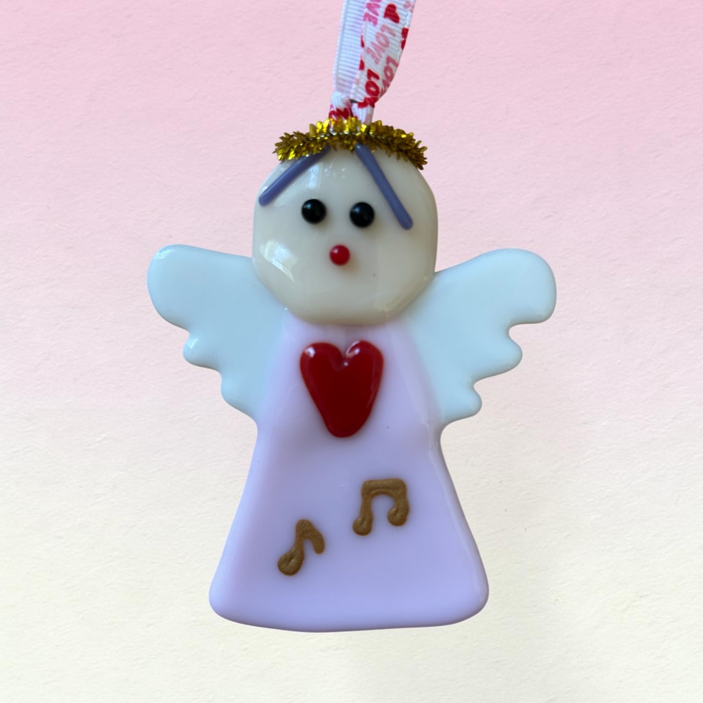 Homemade Fused Glass Singing Angel Christmas Ornament