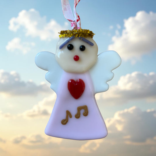 Homemade Fused Glass Singing Angel Christmas Ornament