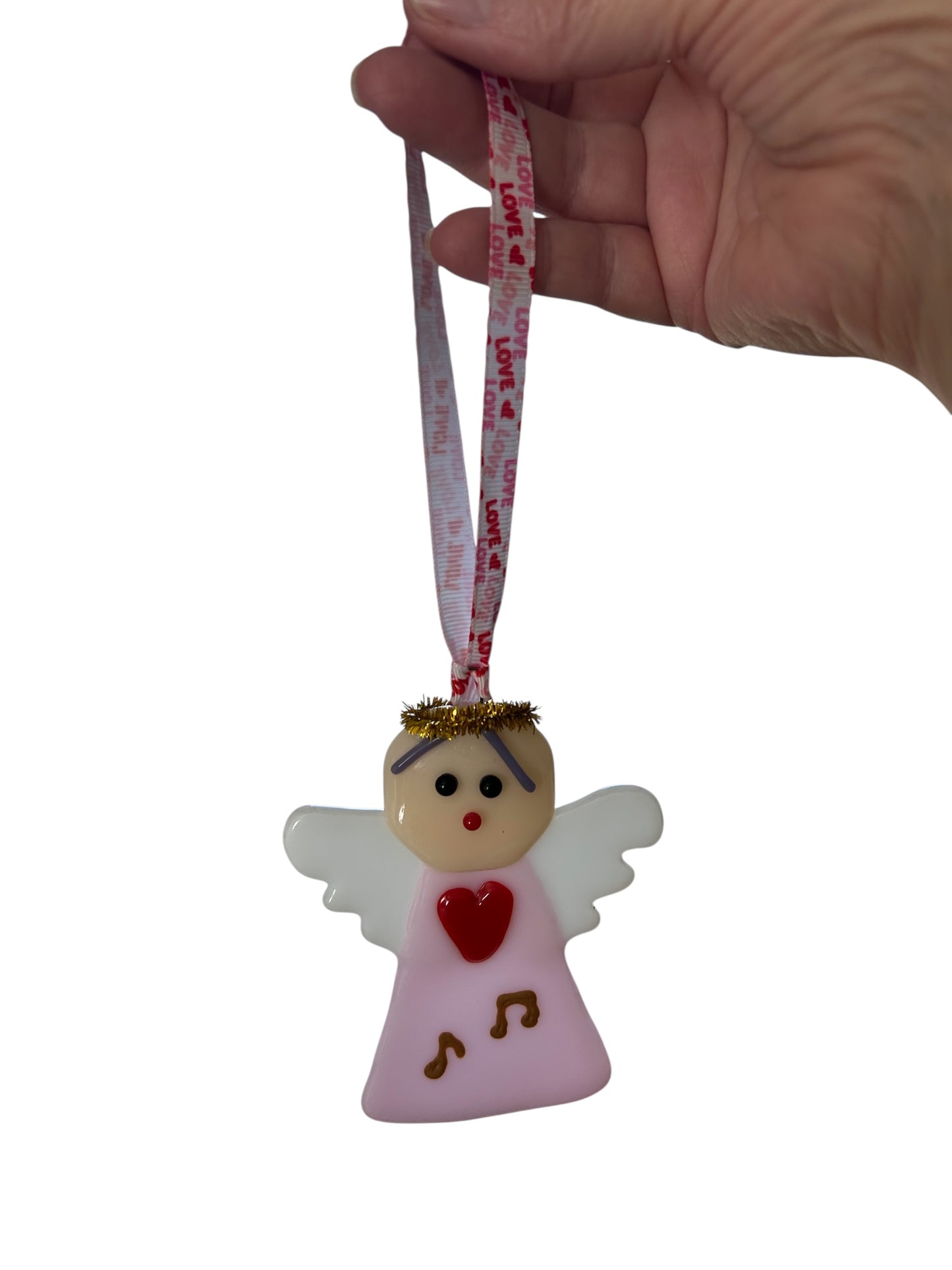 Homemade Fused Glass Singing Angel Christmas Ornament