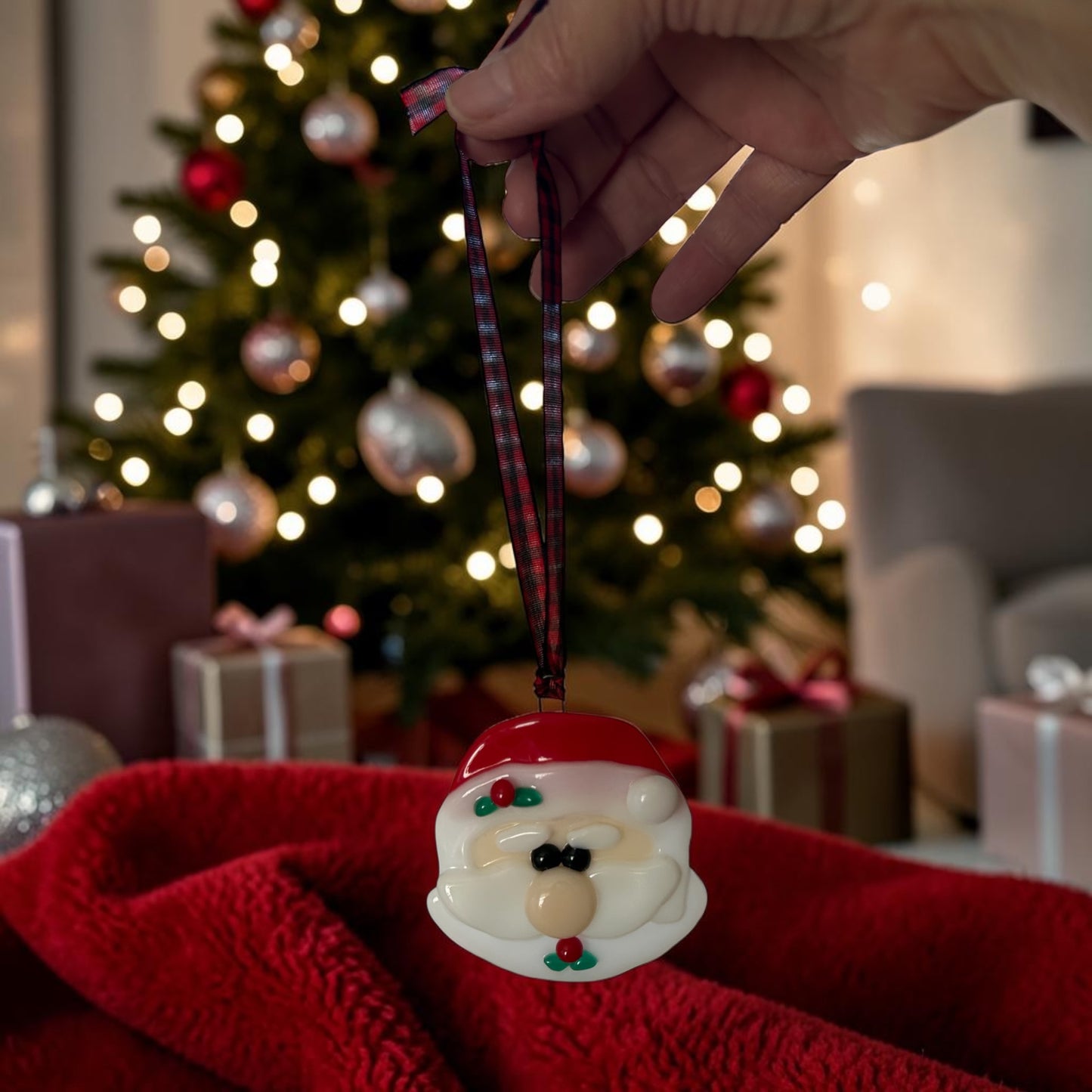 Homemade Fused Glass Santa Face Christmas Ornament