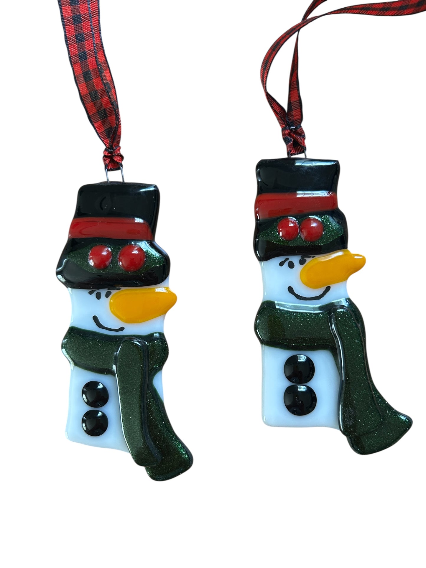 Homemade Fused Glass Snowman Christmas Ornament with a Top Hat