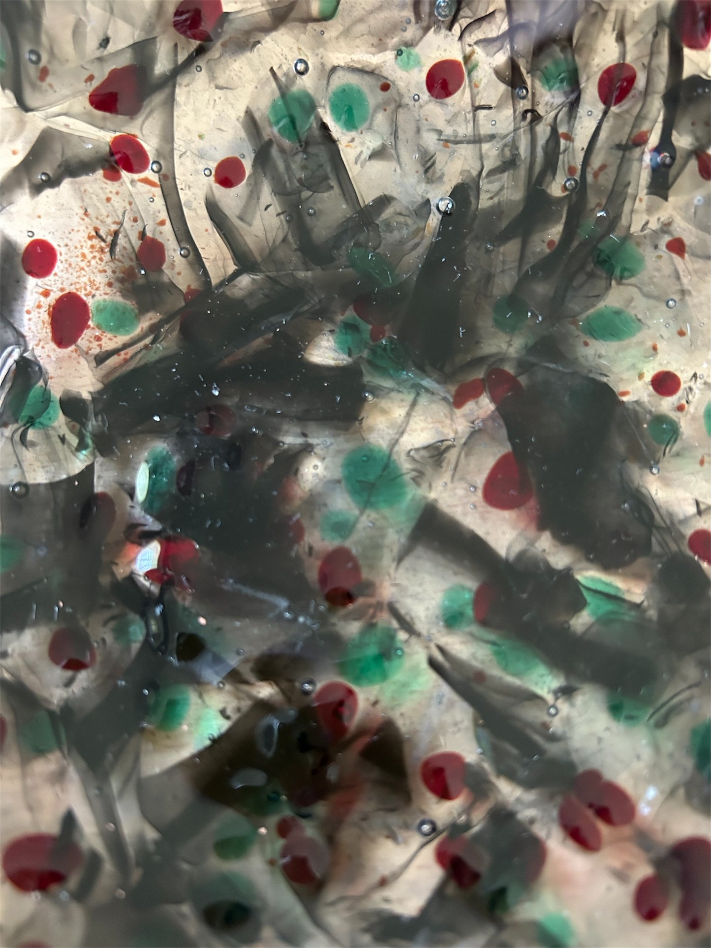 Homemade Fused Glass Square "Winter Berries" Fruit Bowl in Transparent Black, Red, and Green