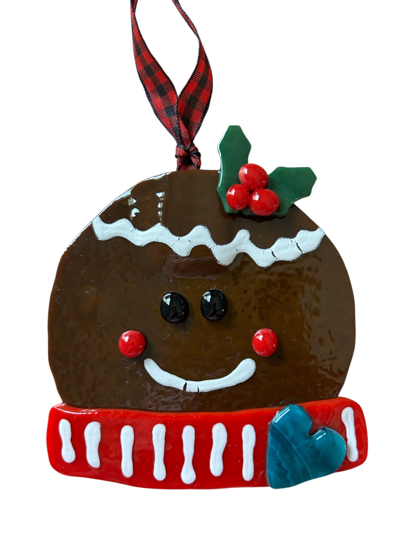 Homemade Fused Glass Christmas Ornament with Gingerbread Man Face