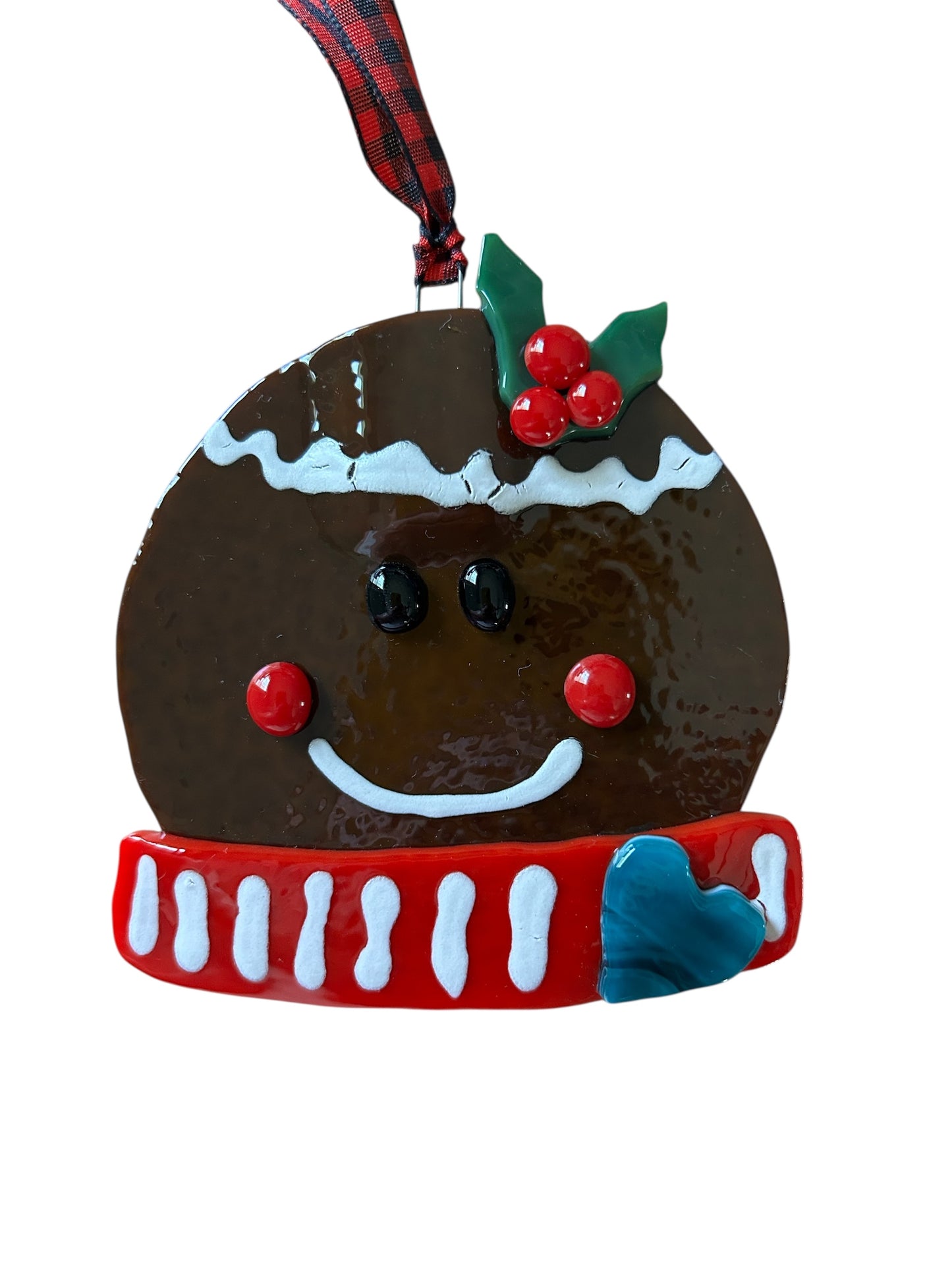 Homemade Fused Glass Christmas Ornament with Gingerbread Man Face