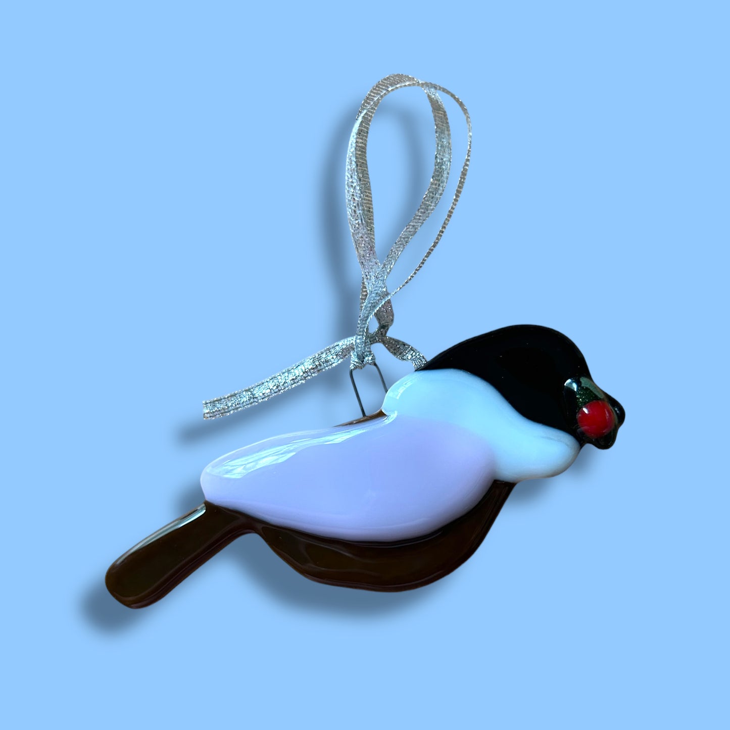 Homemade Fused Glass Chickadee Bird Christmas Ornament