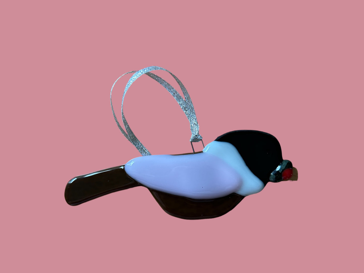 Homemade Fused Glass Chickadee Bird Christmas Ornament