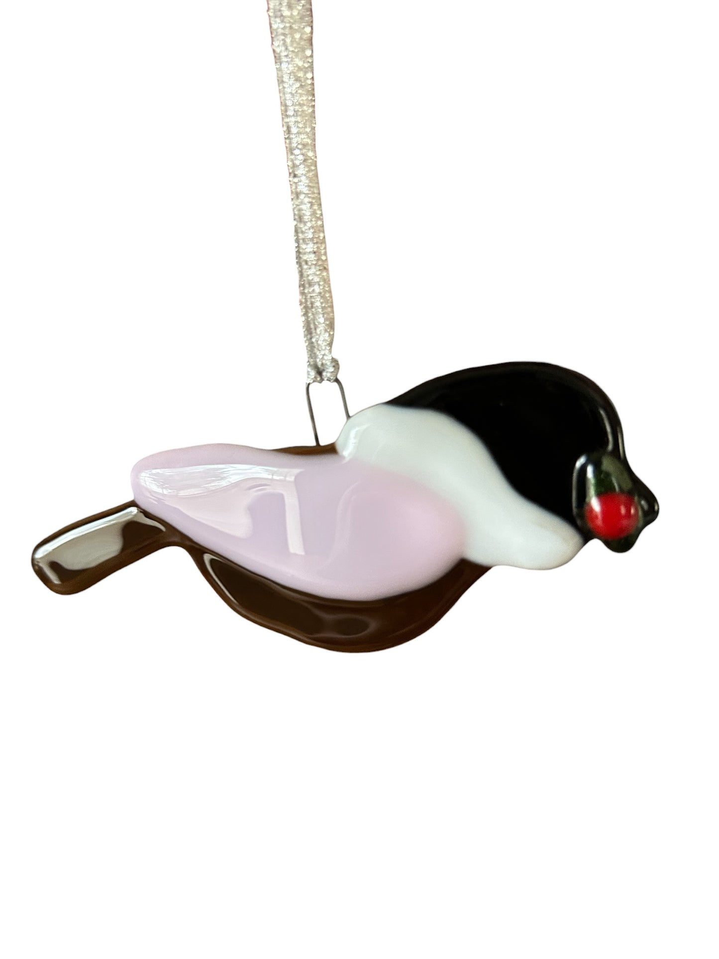 Homemade Fused Glass Chickadee Bird Christmas Ornament