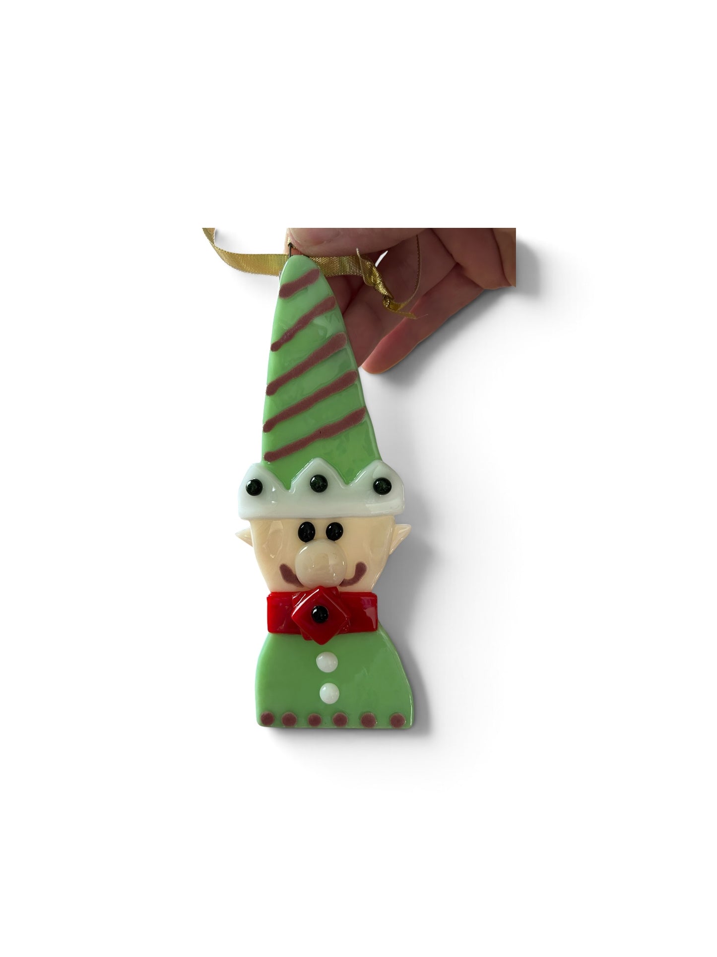 Homemade Fused Glass Christmas Elf Ornament