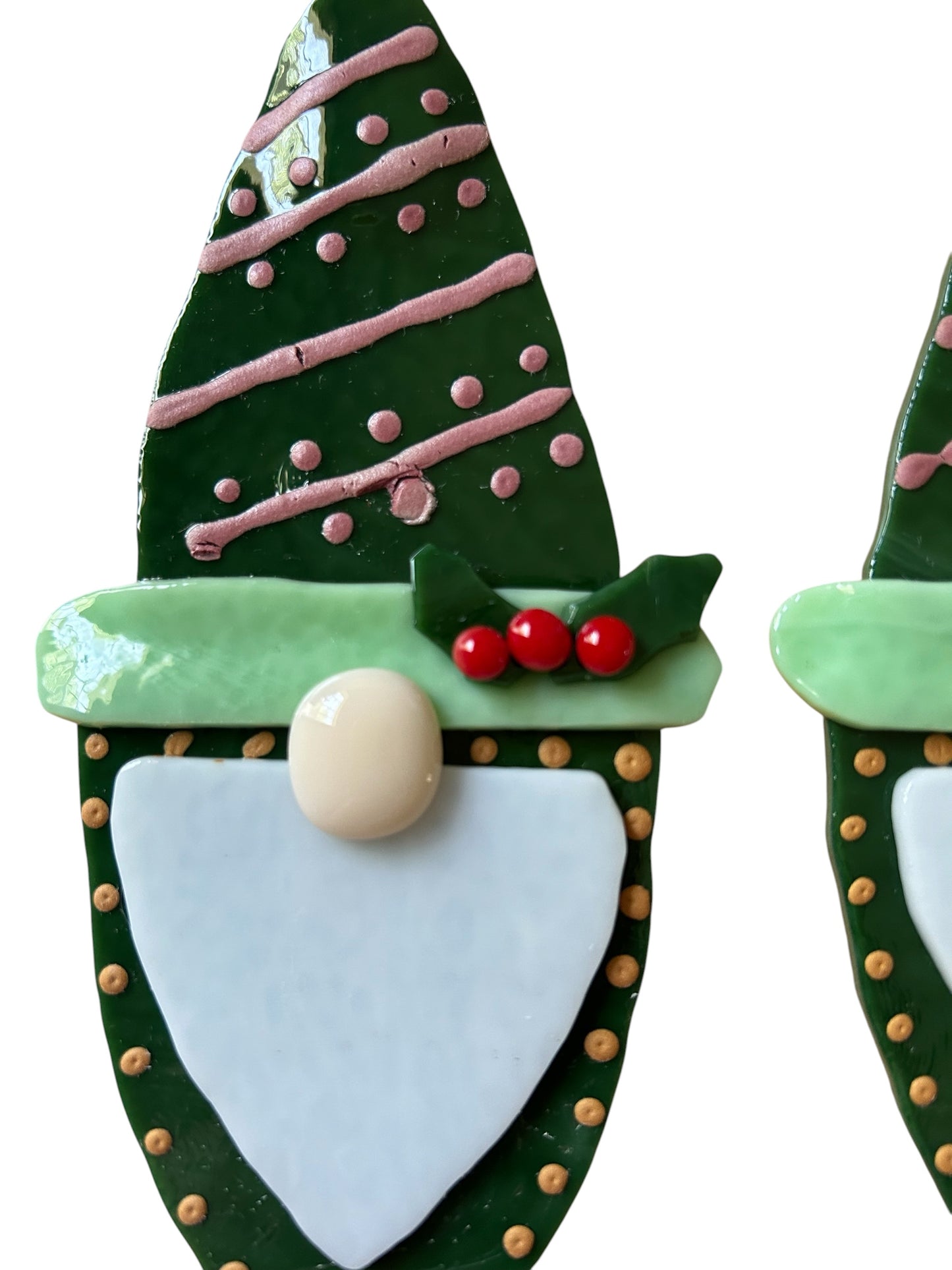 Homemade Fused Glass Christmas Gnome Ornament in Forest Green