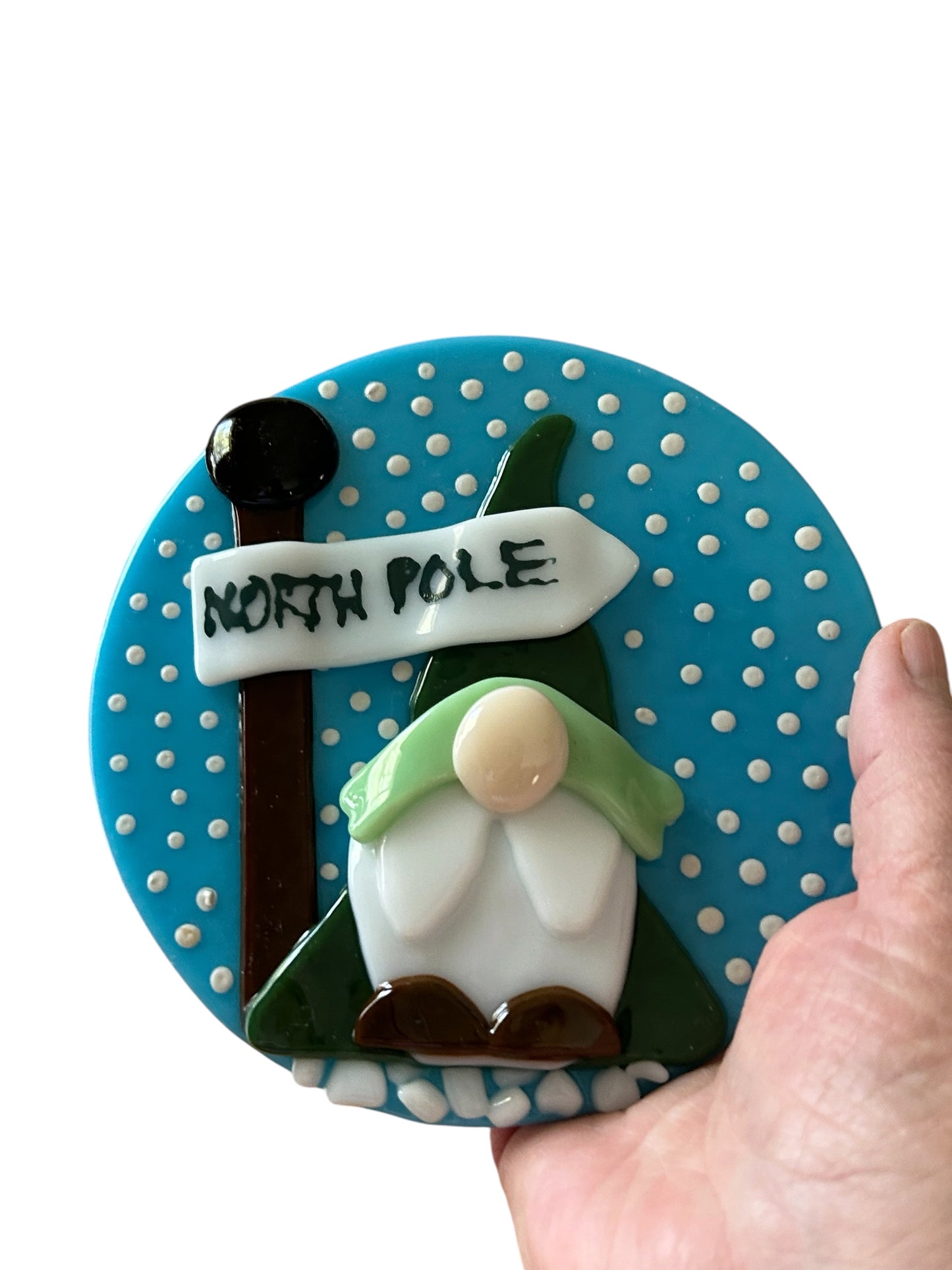 Homemade Fused Glass Christmas Gnome Paperweight