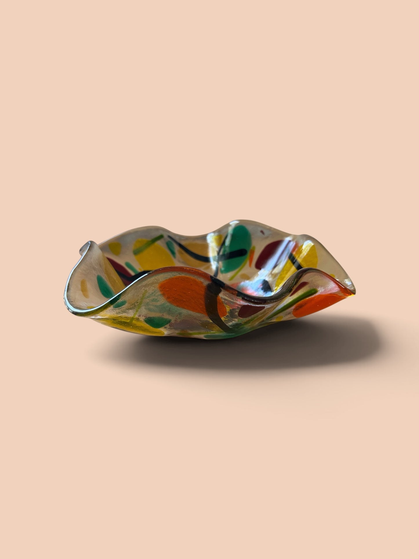 Homemade Medium Fused Glass Bowl with Autumn Leaves and Branches